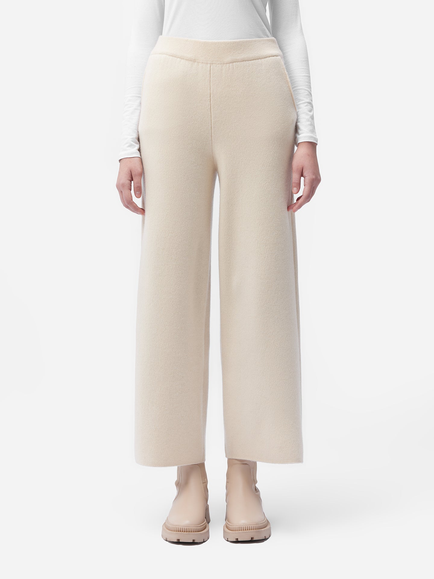 Women's Organic Cashmere Wide-Leg Pants Off White - Gobi Cashmere