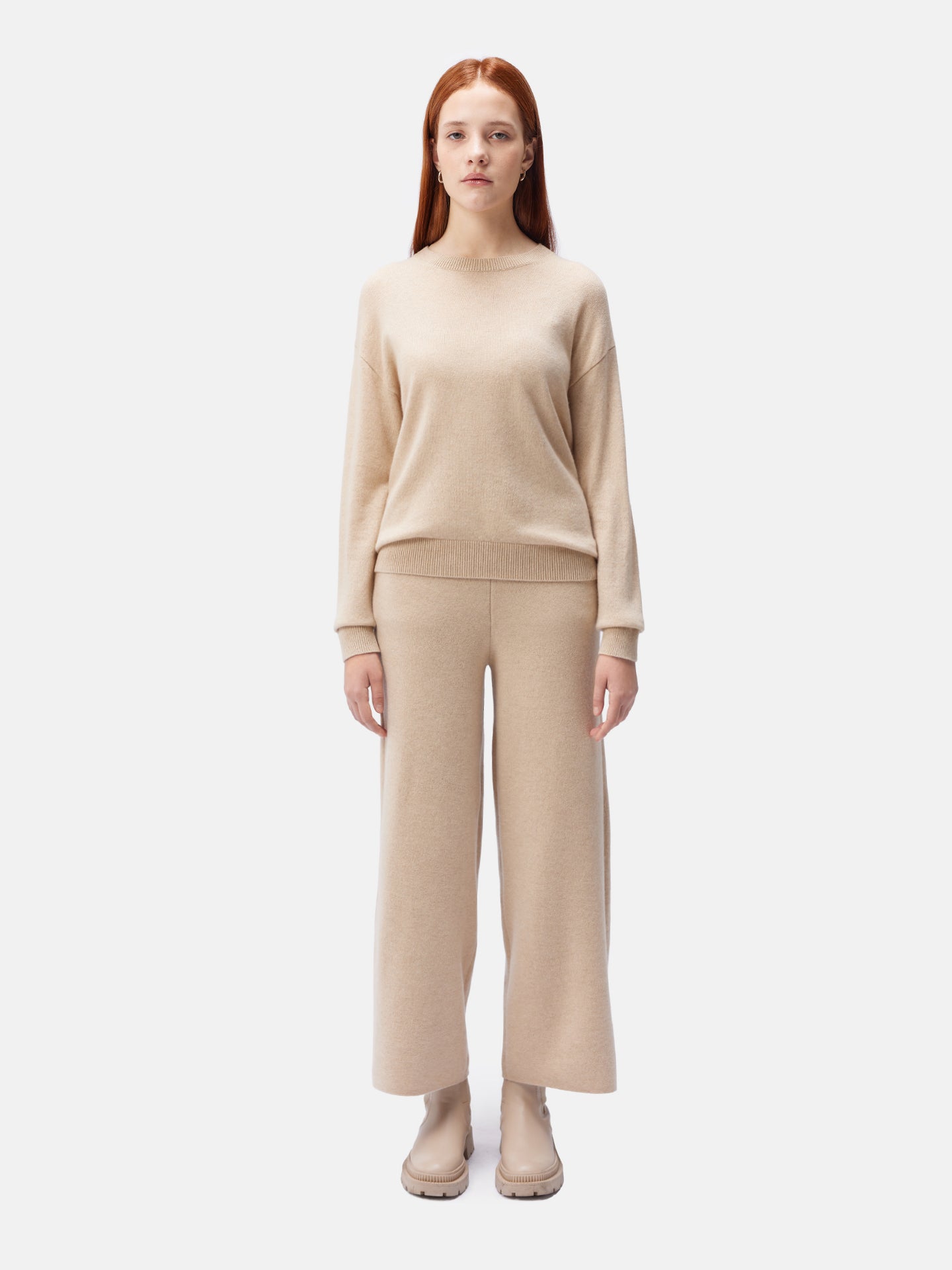 Women's Organic Colour Asymmetrical Cashmere Sweater Beige - Gobi Cashmere