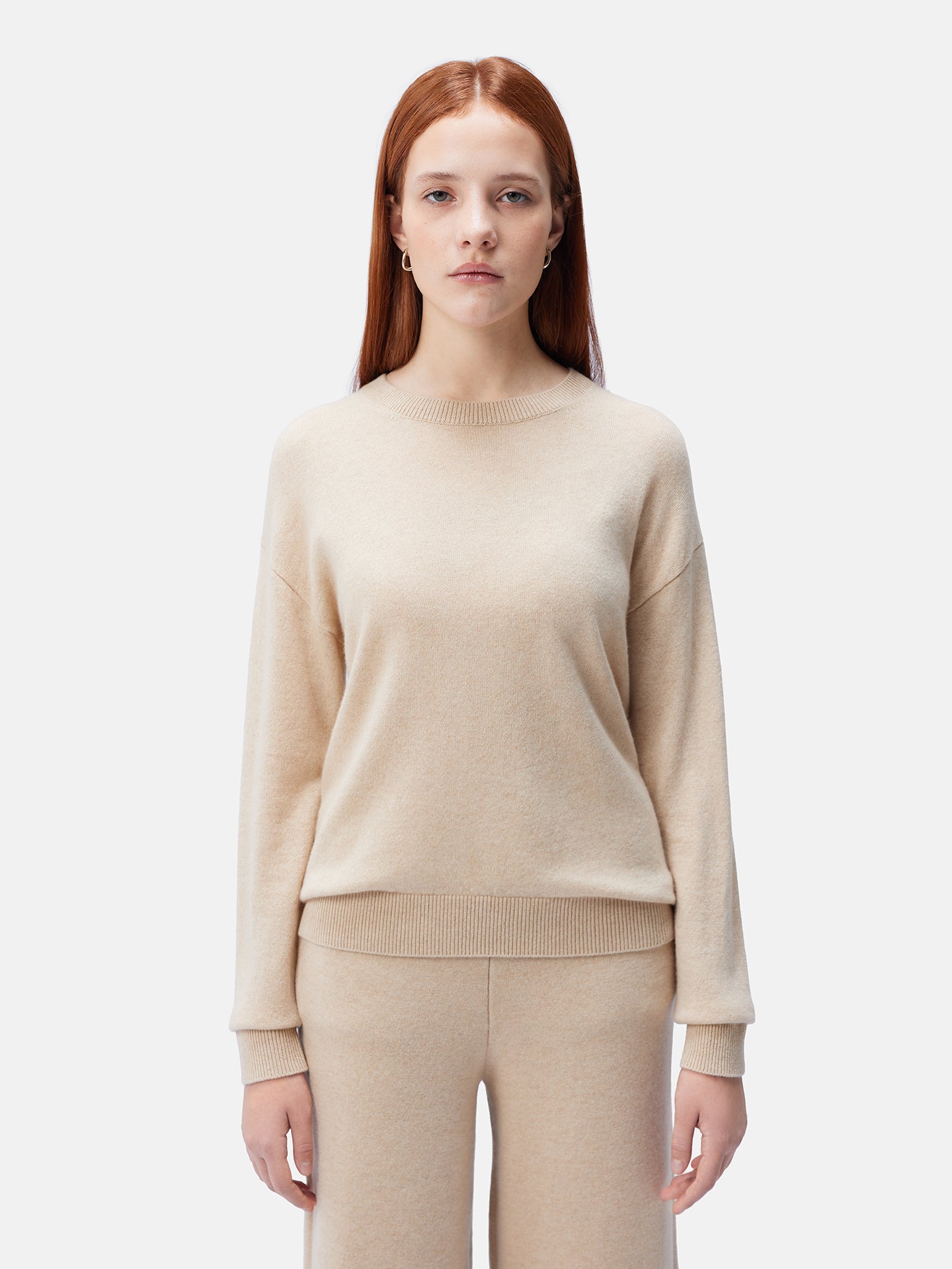 Women's Organic Colour Asymmetrical Cashmere Sweater Beige - Gobi Cashmere