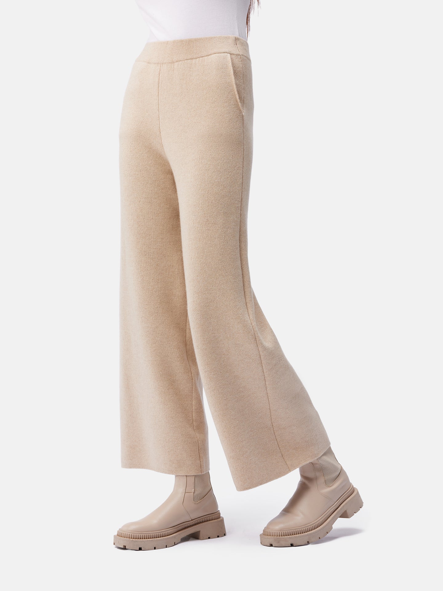 Women's Organic Cashmere Wide-Leg Pants Beige - Gobi Cashmere