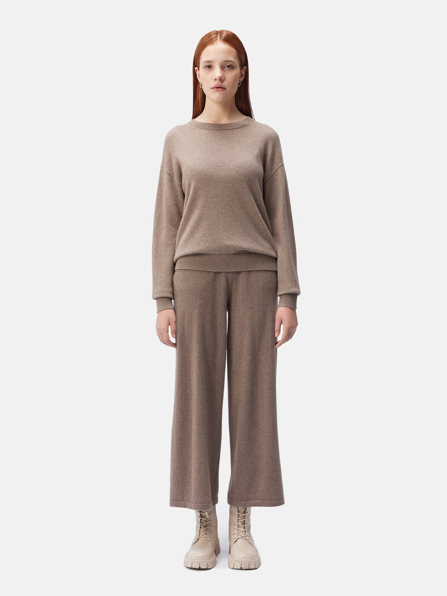 Women's Organic Colour Asymmetrical Cashmere Sweater Taupe - Gobi Cashmere