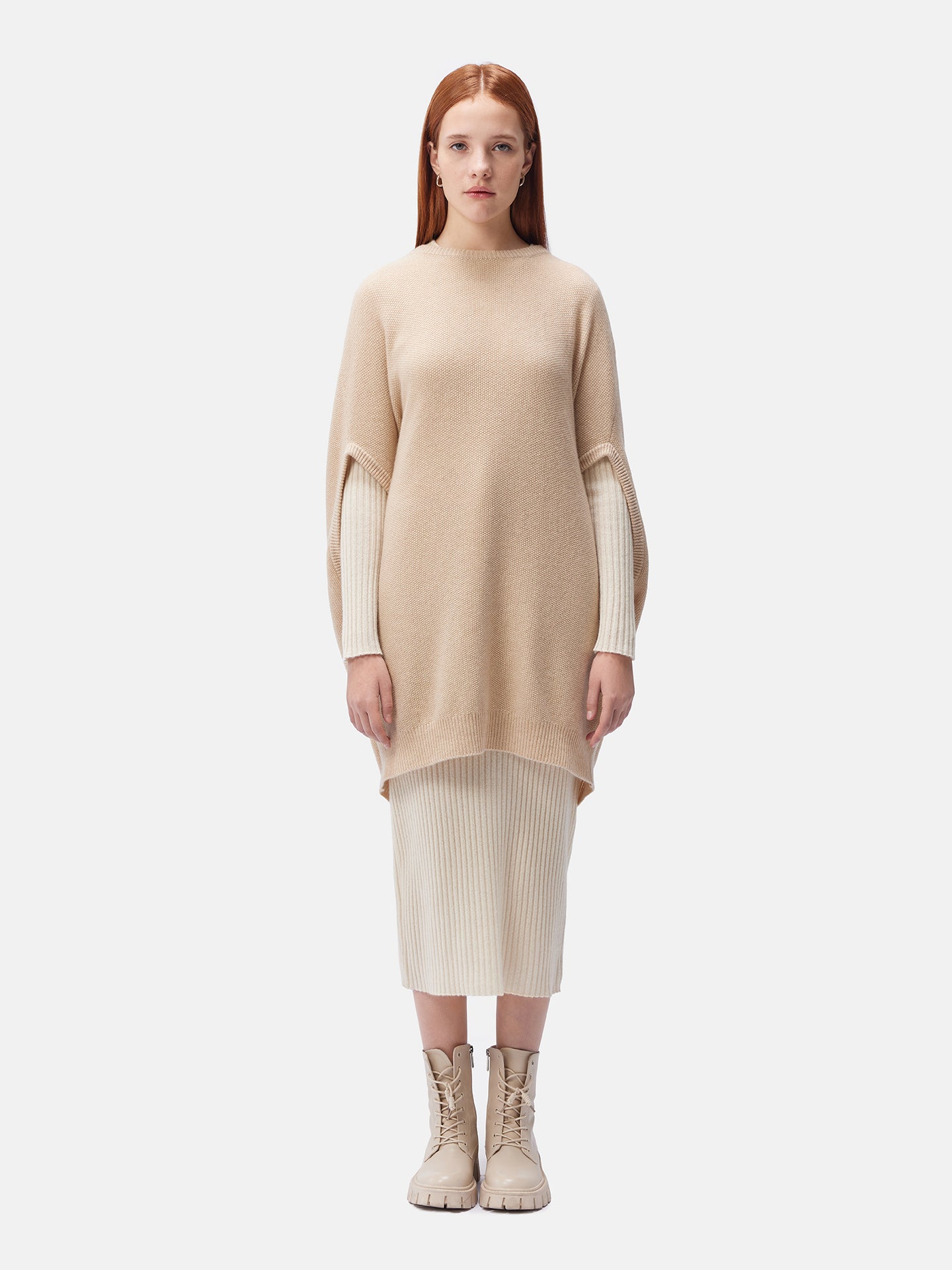 Women's Organic Colour Cashmere Cocoon Sweater Beige - Gobi Cashmere