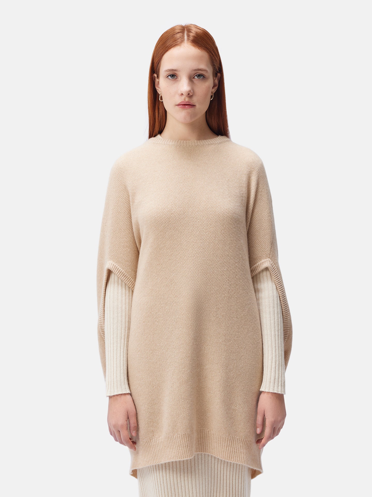 Women's Organic Colour Cashmere Cocoon Sweater Beige - Gobi Cashmere
