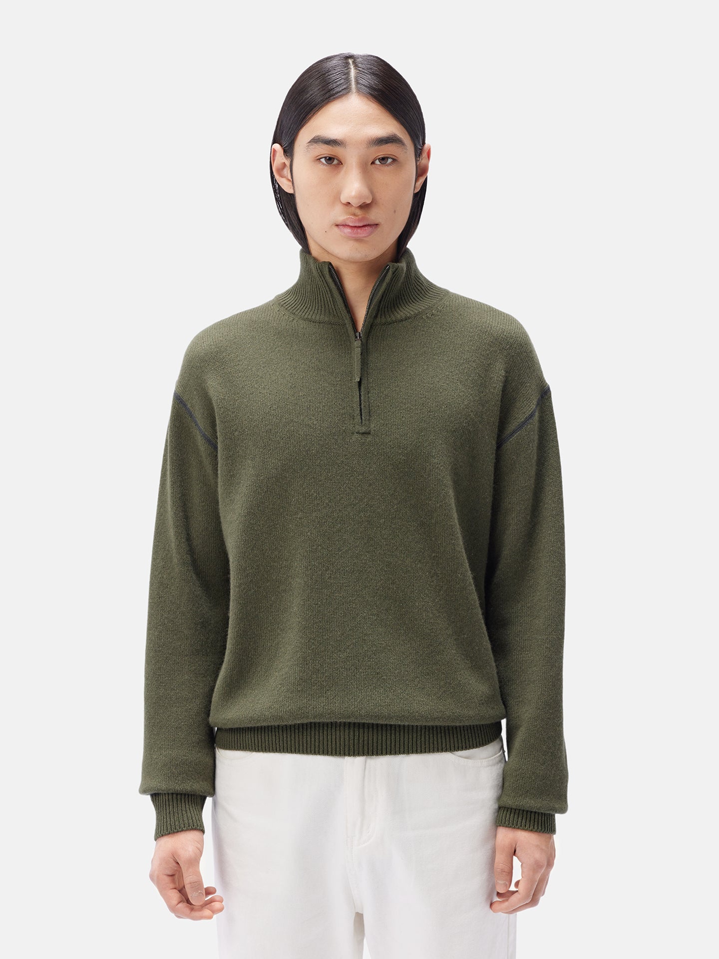Men's Cashmere Quarter-Zip Sweater Capulet Olive - GOBI Cashmere