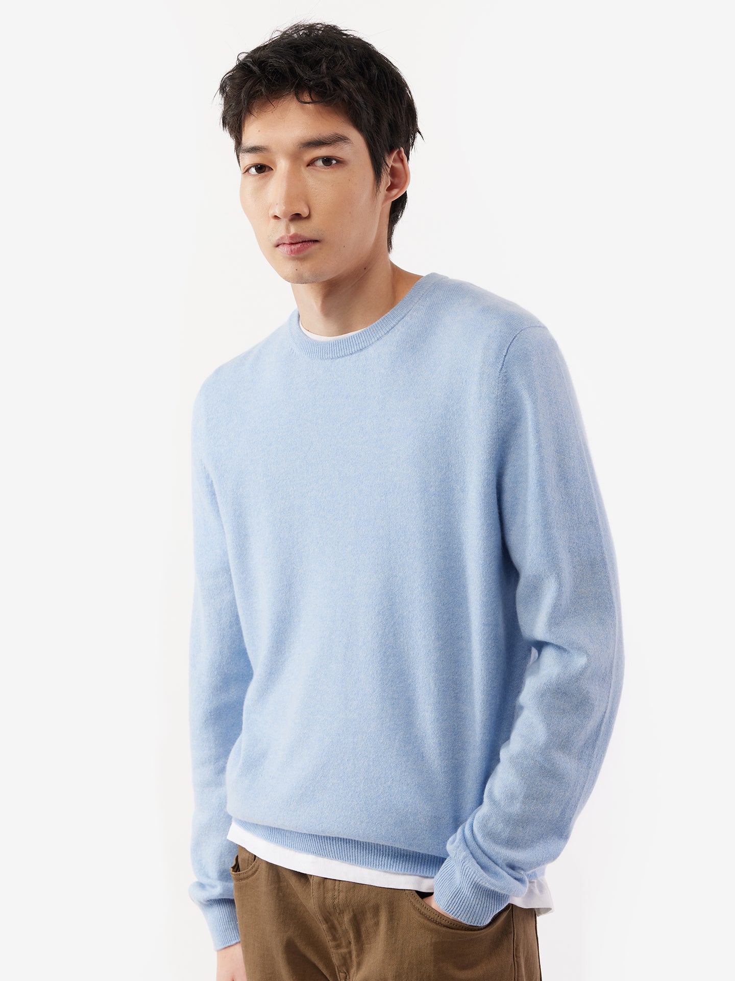 Men's Cashmere Basic Crew Neck Sweater Light Blue - Gobi Cashmere