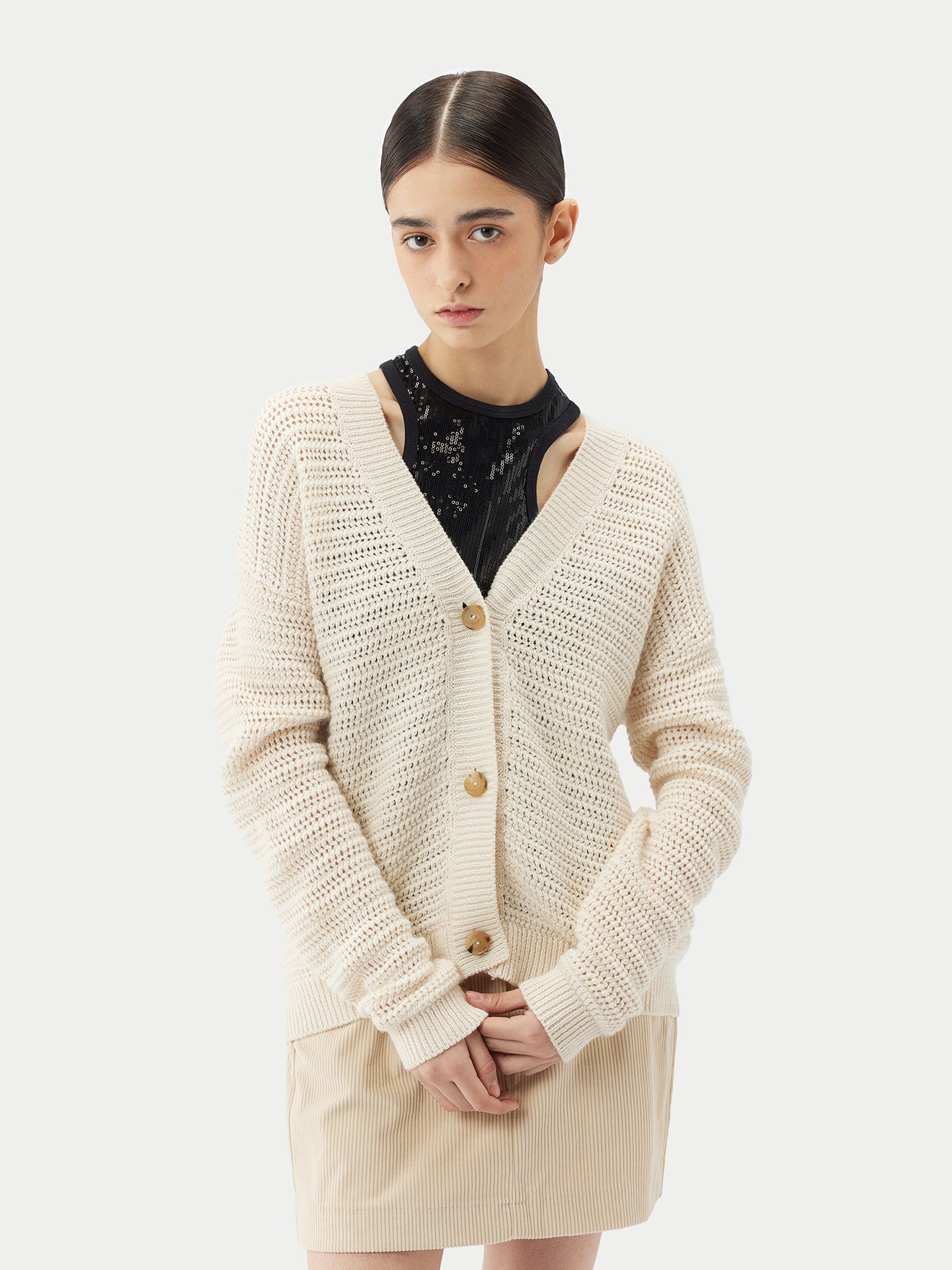 Women's Cotton Cashmere Cardigan Whisper White - Gobi Cashmere