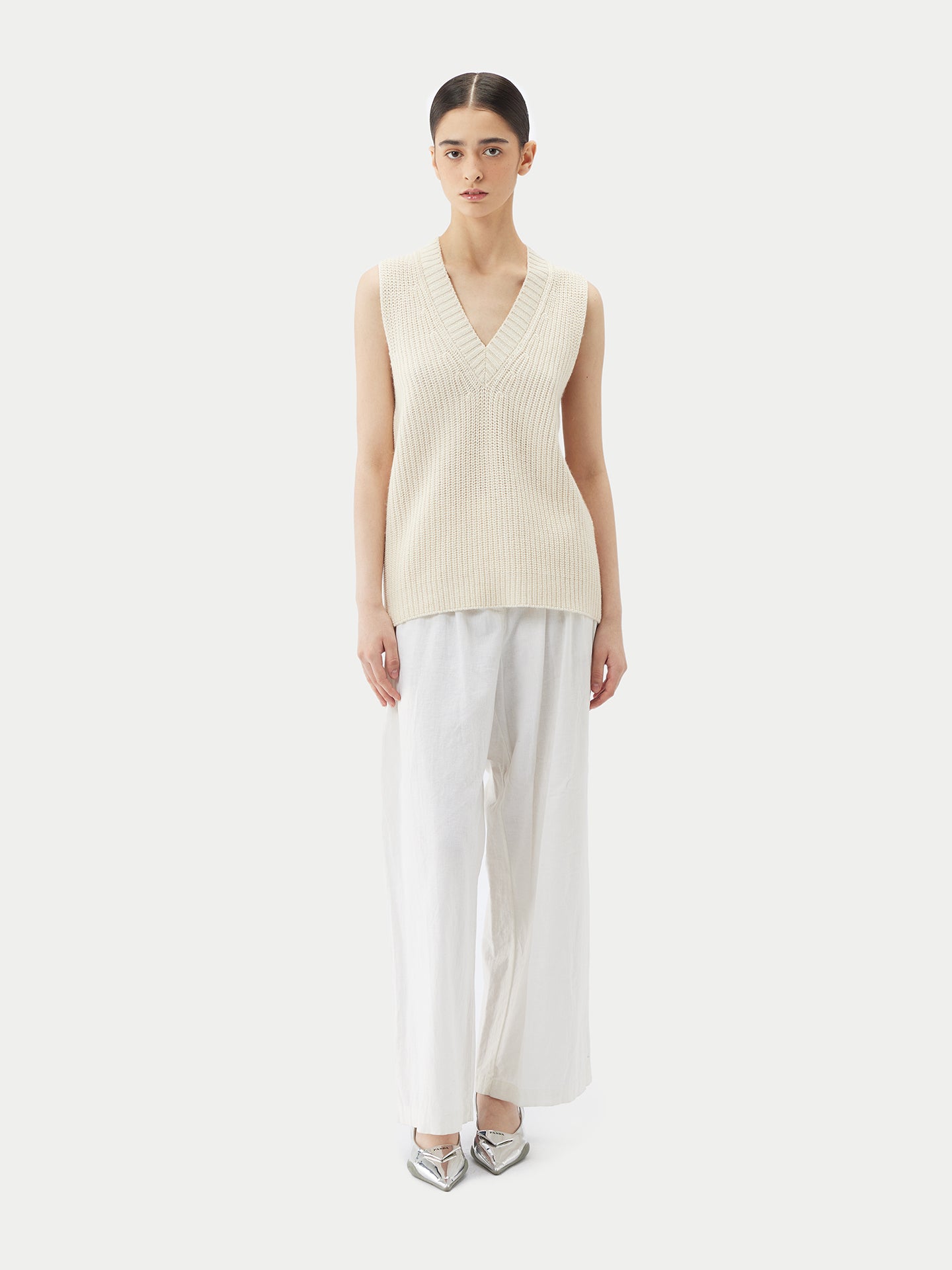 Women's Cotton Cashmere Vest Coconut Milk - Gobi Cashmere