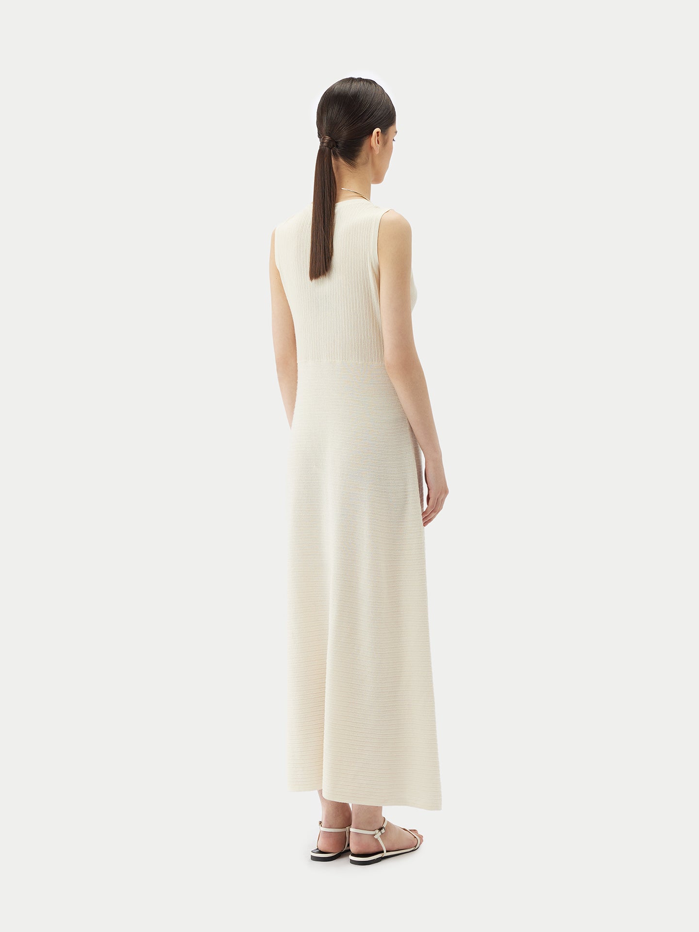 Women's High-neck Ribbed Cotton Silk Cashmere Blend Top Marshmallow - GOBI Cashmere