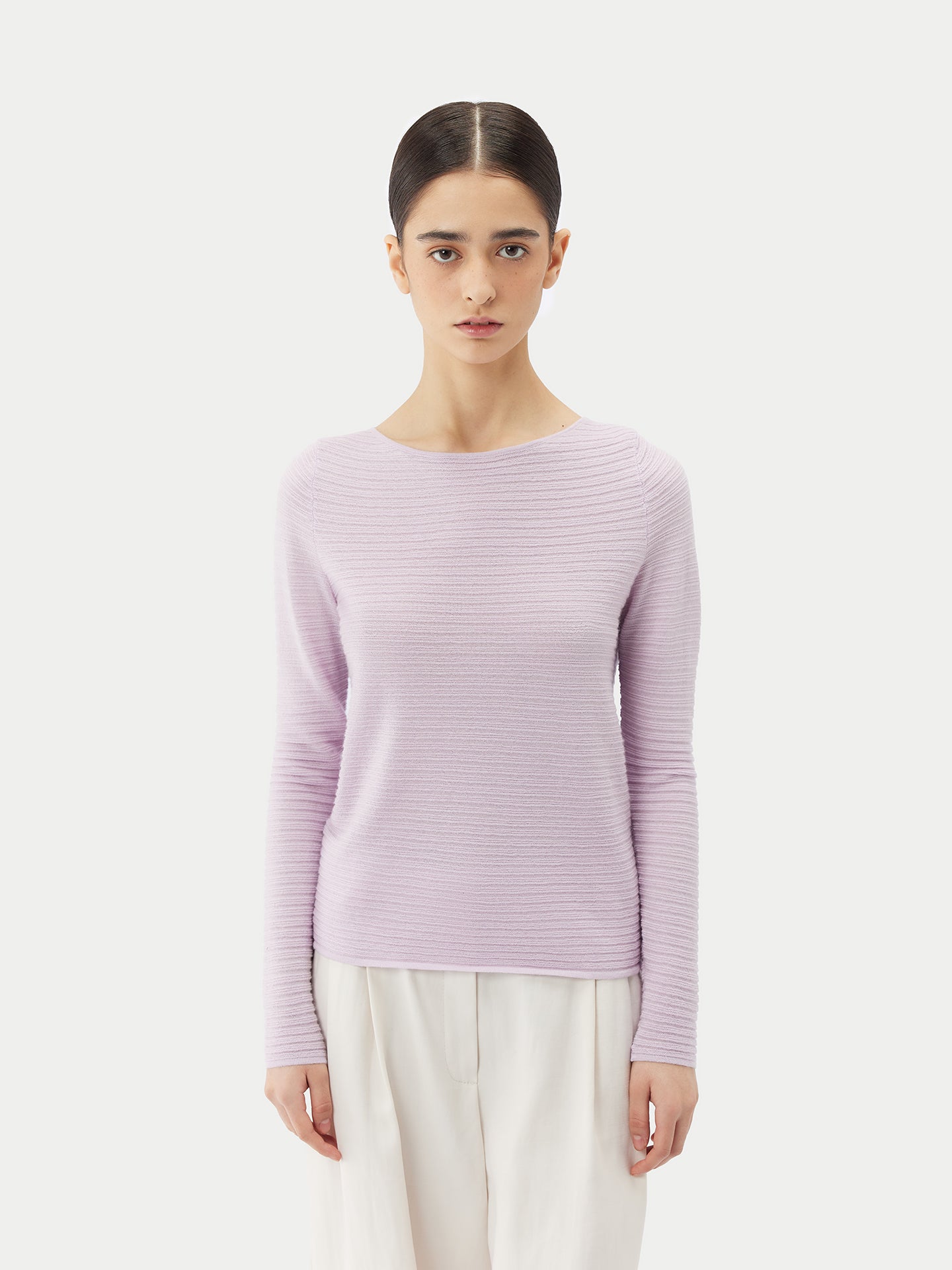 Women's Cashmere Silk Ribbed Sweater Orchid Tint - Gobi Cashmere