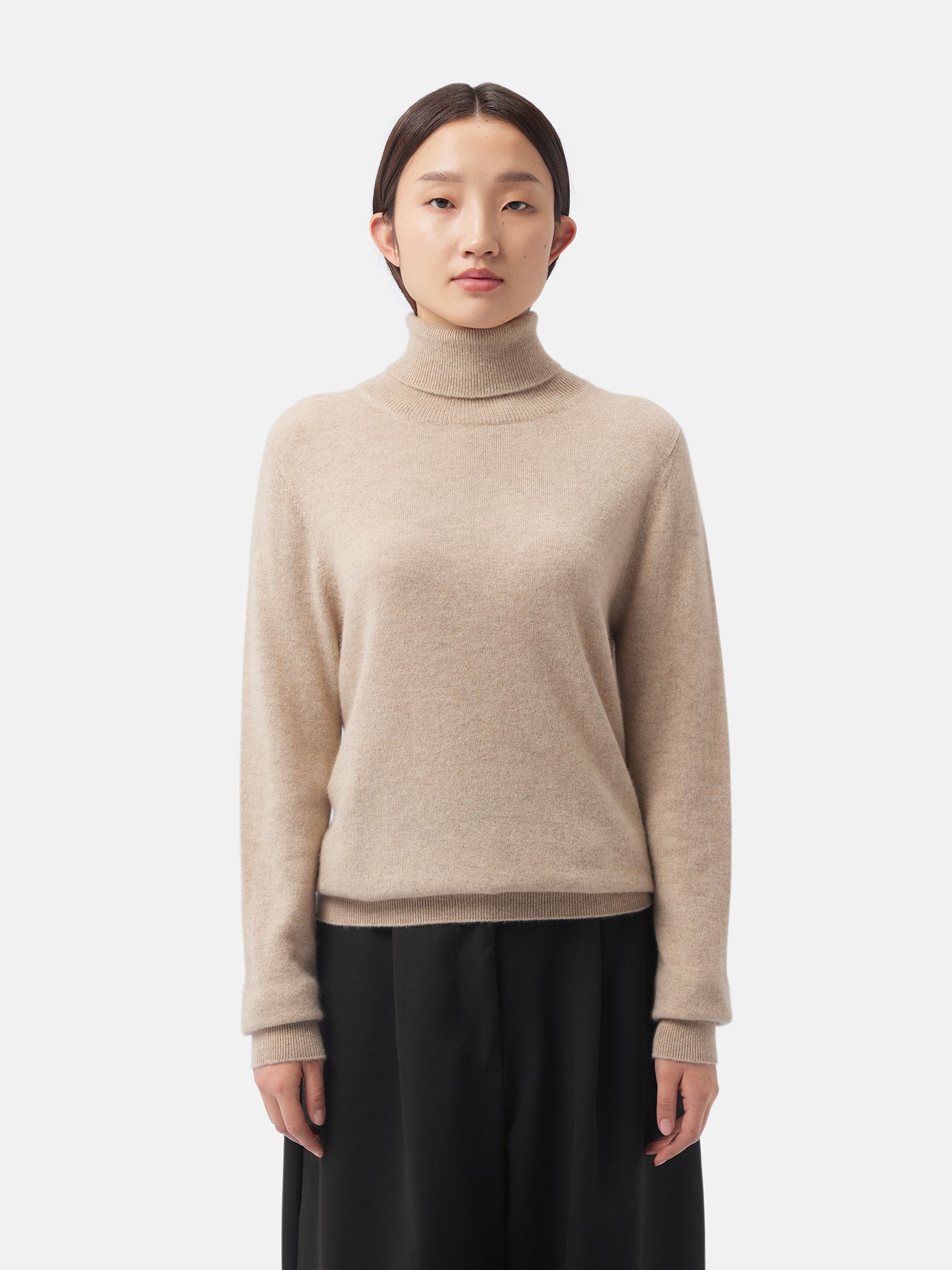 Women's Cashmere Basic Turtle Neck Sweater Warm Grey - Gobi Cashmere