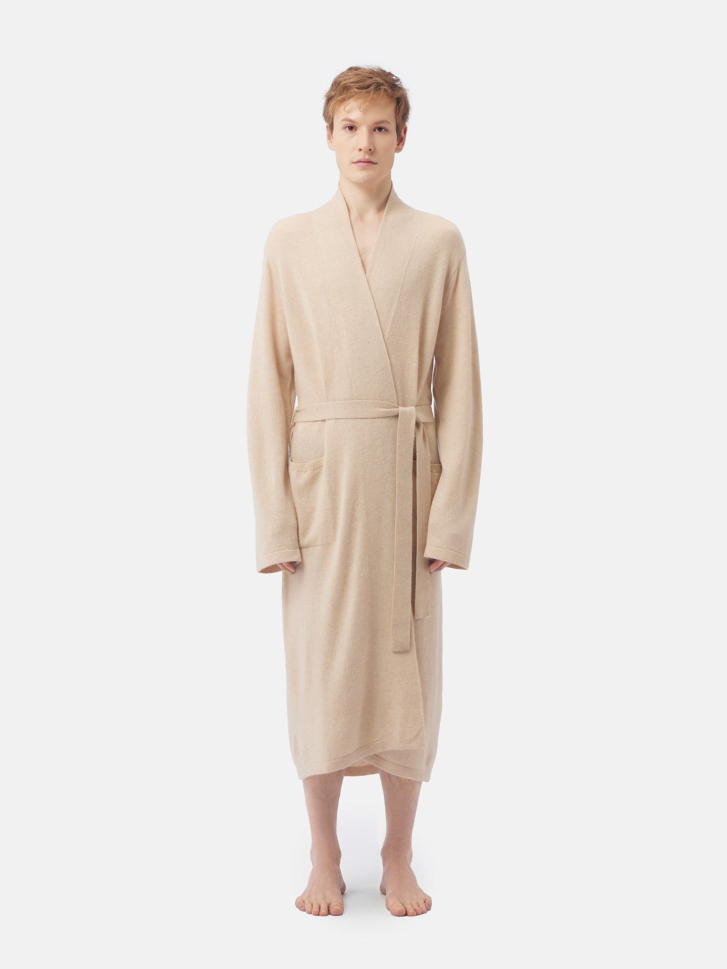 Organic Colour Men's Cashmere Robe Beige - Gobi Cashmere