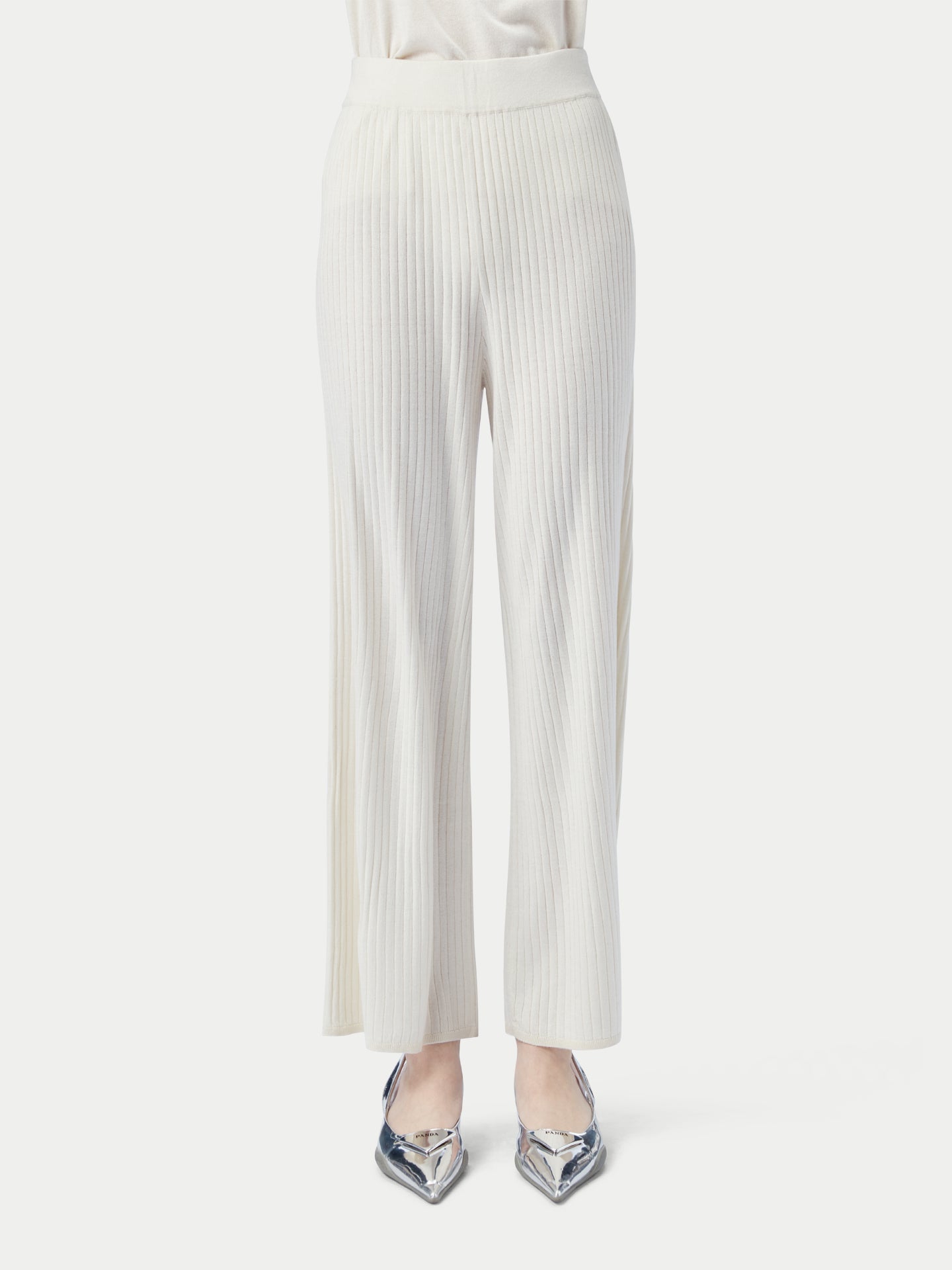 Women's Rib-Knit Silk Cashmere Blend Pants Whisper White - Gobi Cashmere