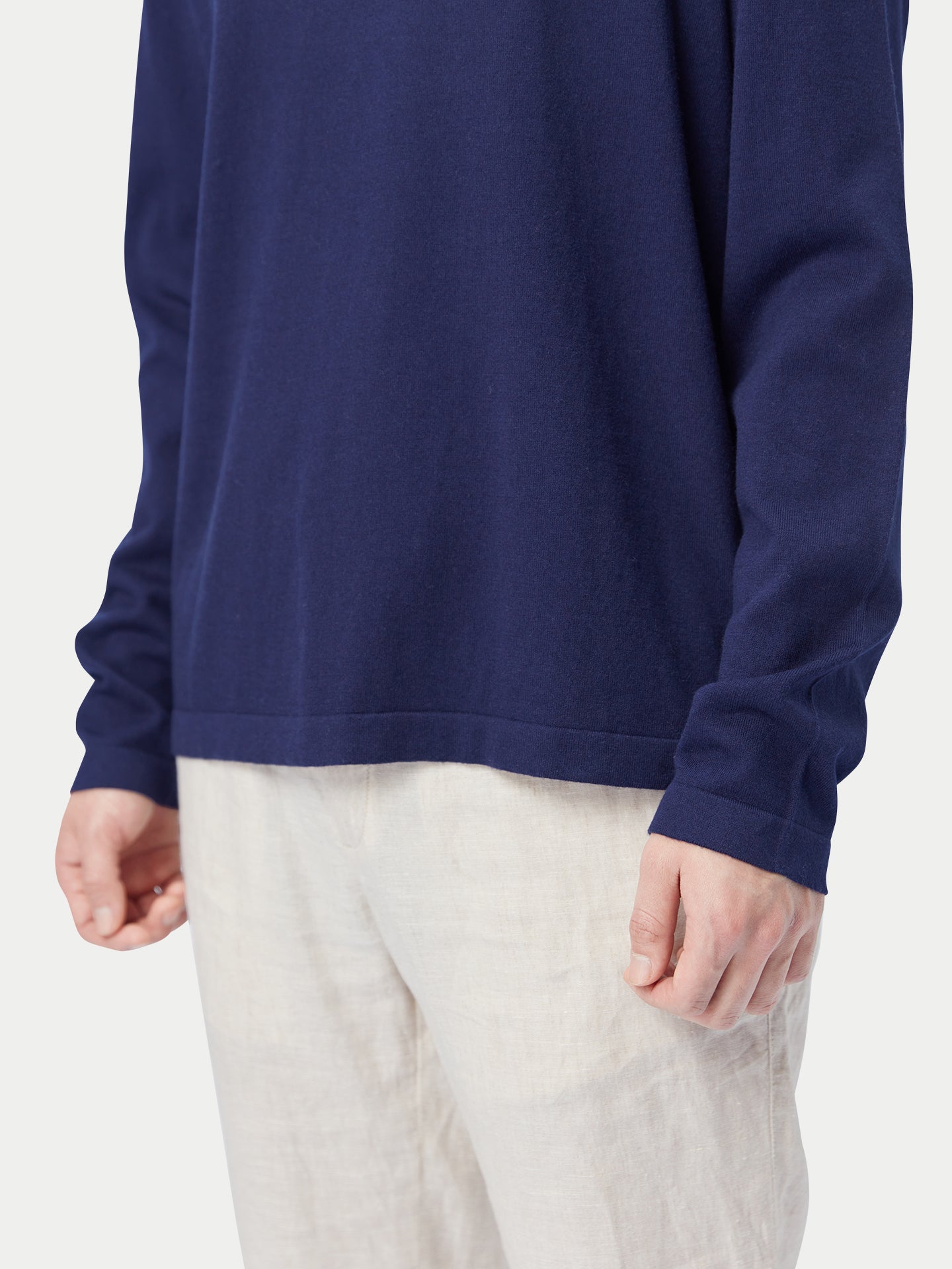 Men's Crewneck Cotton Silk Cashmere Blend Sweater Navy - Gobi Cashmere