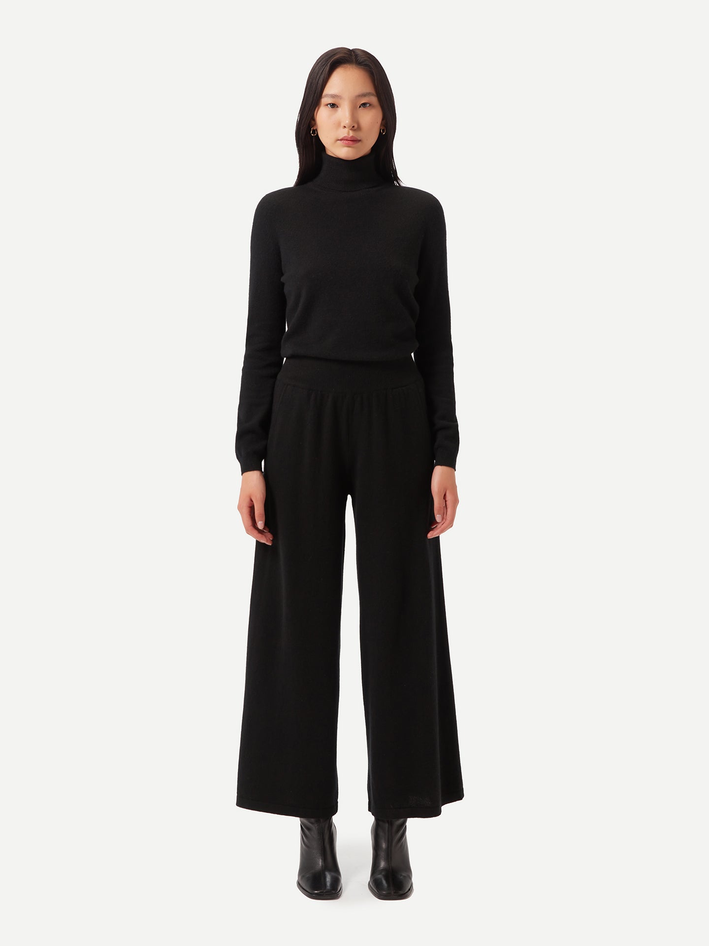 Women's Wide-Leg Cashmere Pants Black - Gobi Cashmere