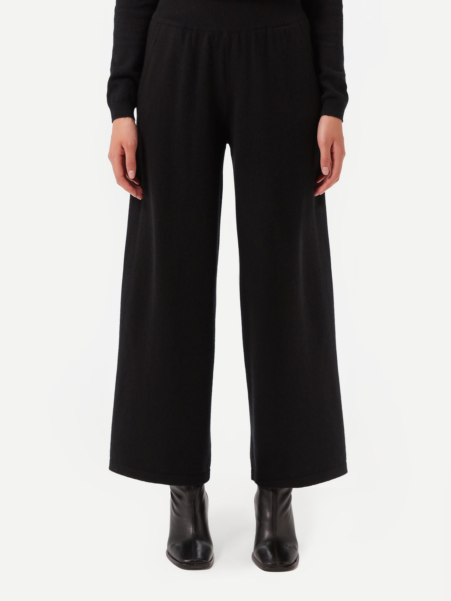 Women's Wide-Leg Cashmere Pants Black - Gobi Cashmere