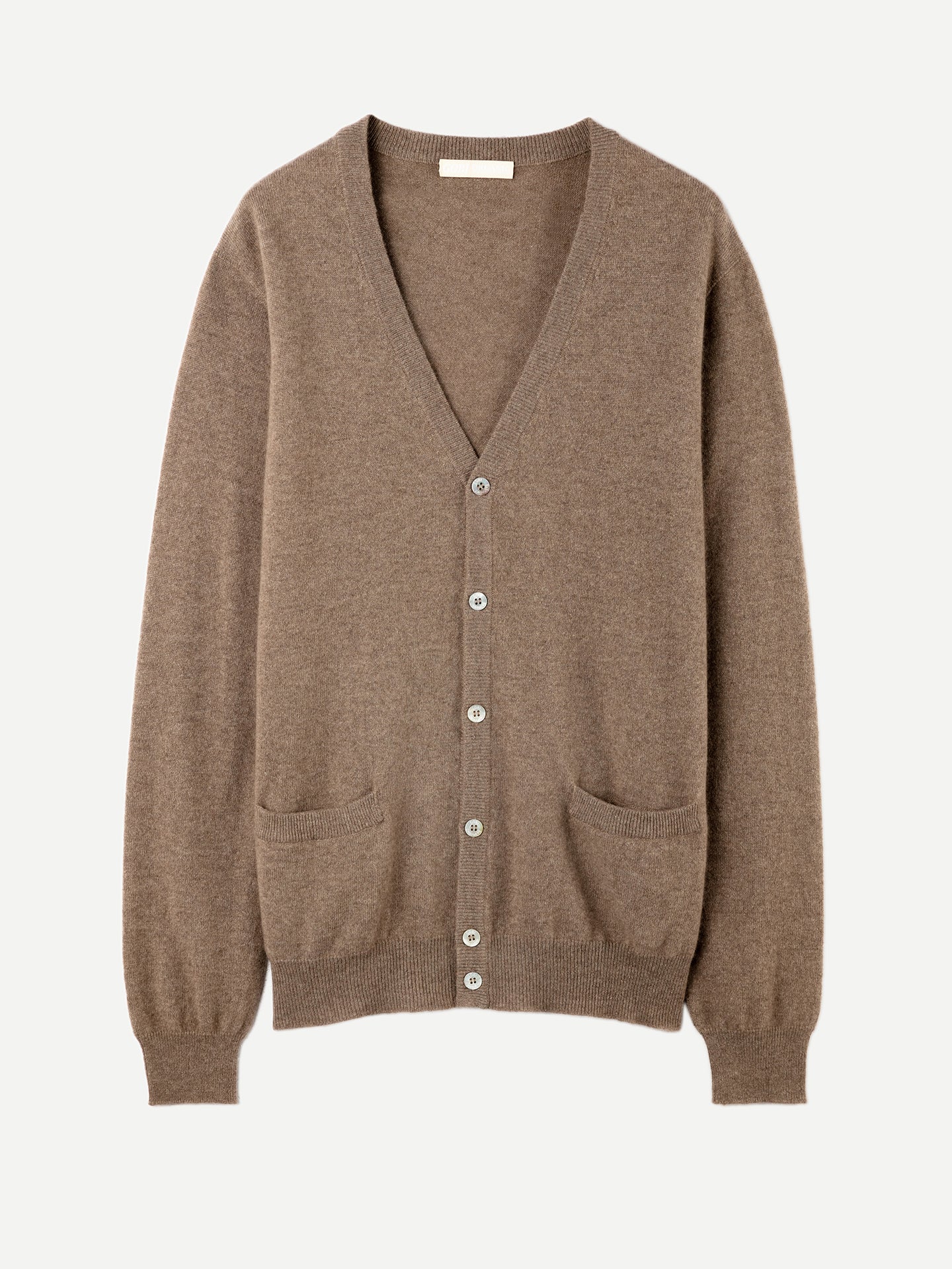 Men's Organic Cashmere V-neck Cardigan Taupe - Gobi Cashmere