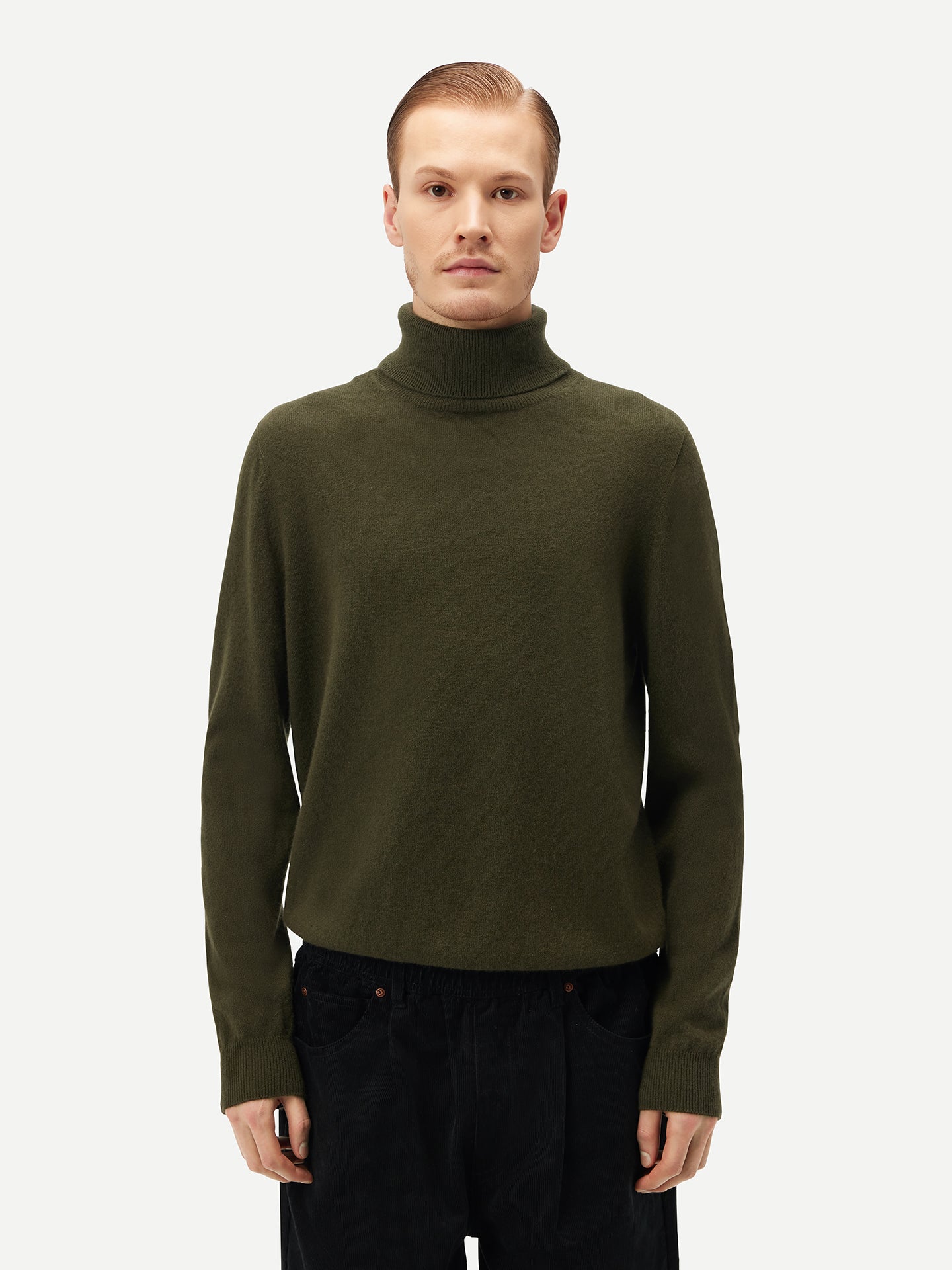 Men's Cashmere Basic Turtle Neck Sweater Capulet Olive - Gobi Cashmere