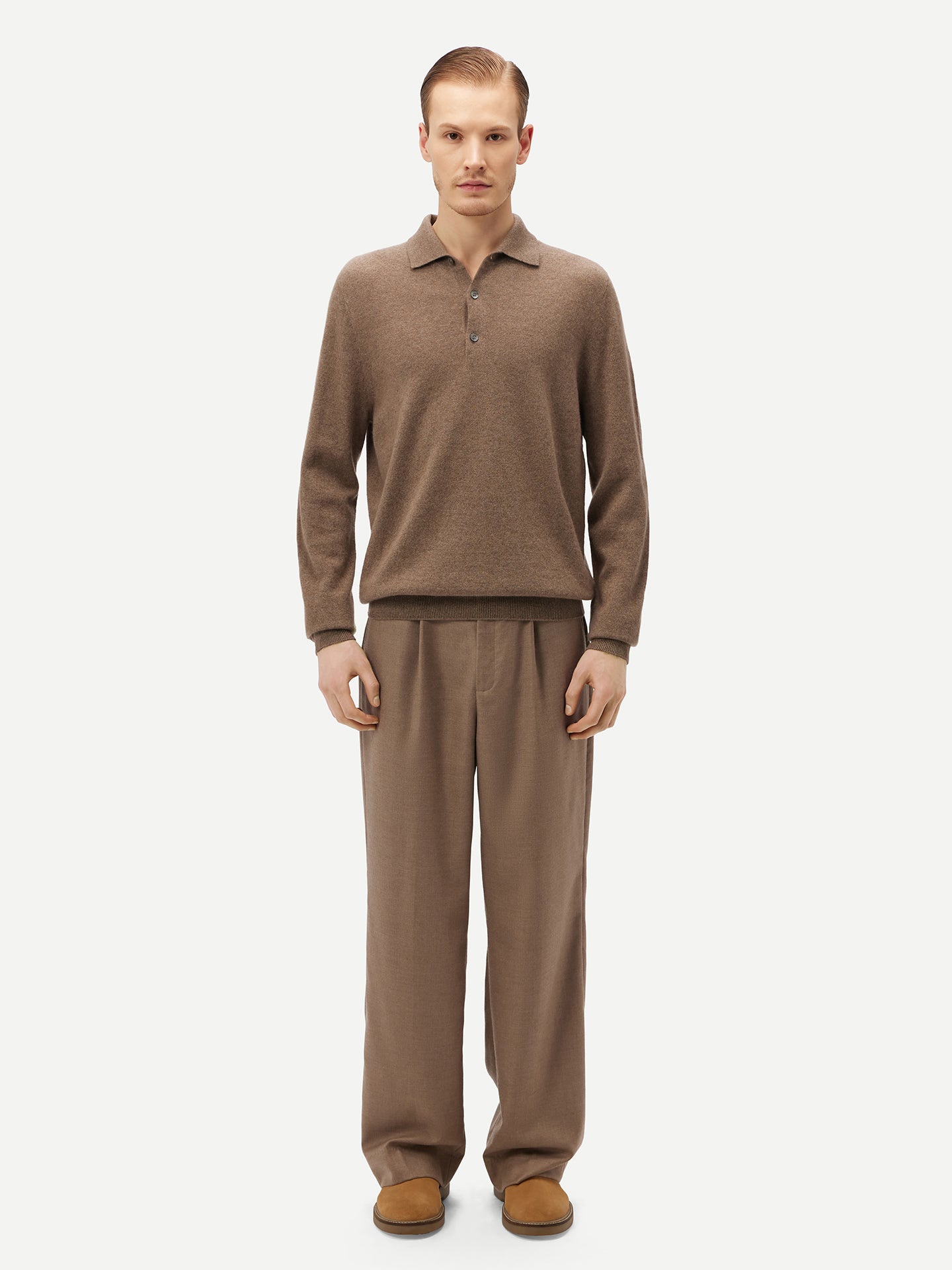 Men's Cashmere Polo Sweater Taupe - Gobi Cashmere