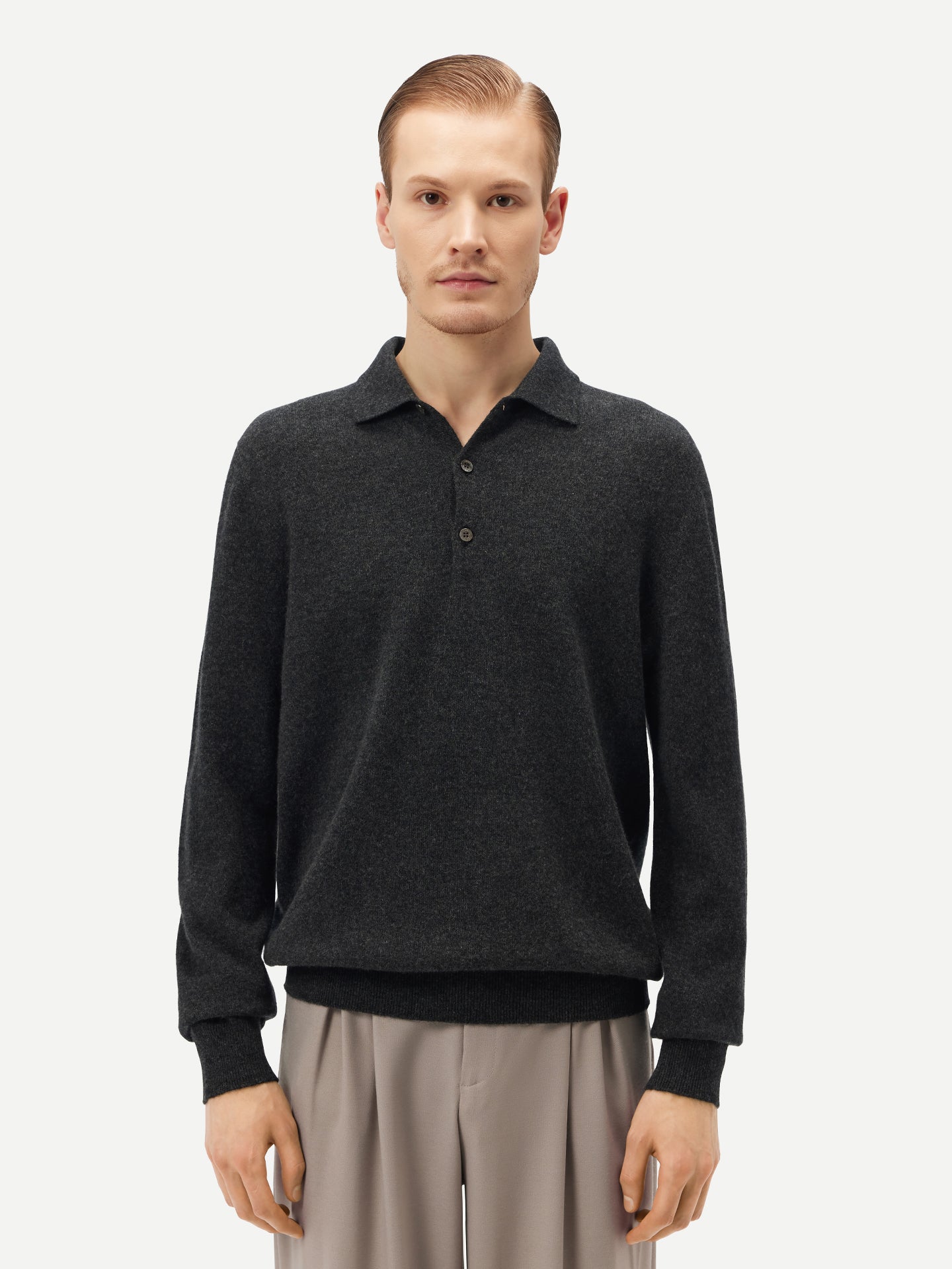 Men's Cashmere Polo Sweater Charcoal - Gobi Cashmere