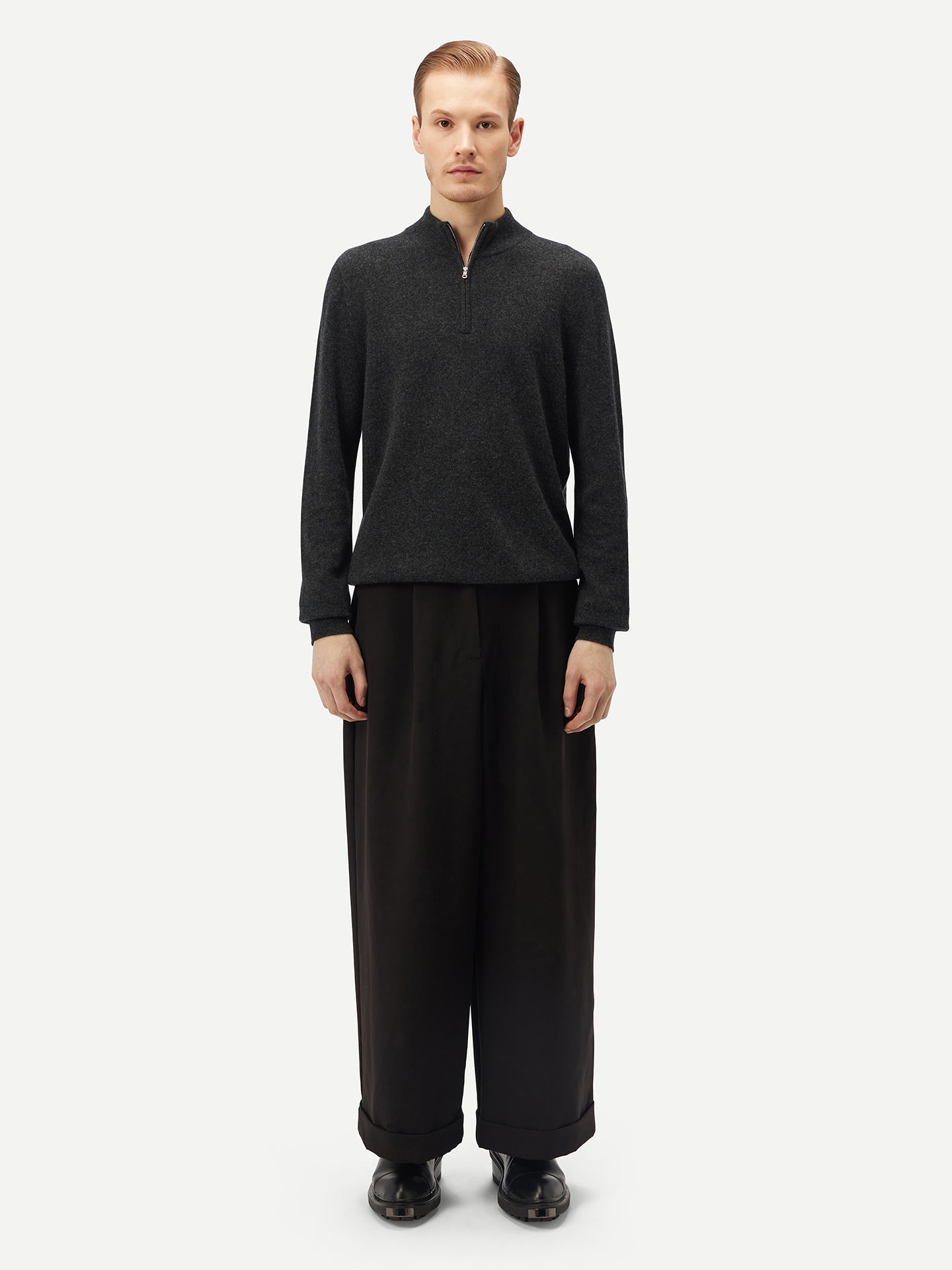 Men's Cashmere Half Zip Sweater Charcoal - Gobi Cashmere
