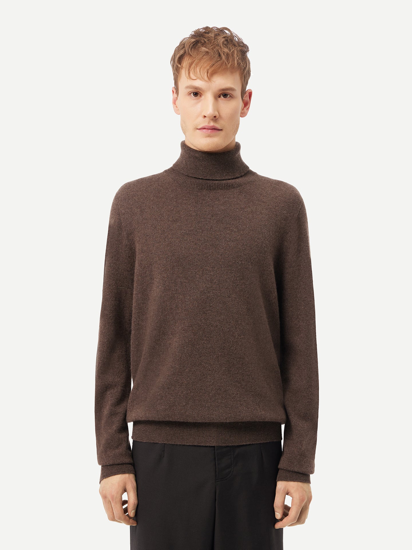 Men's Cashmere Basic Turtle Neck Sweater Cocoa - Gobi Cashmere