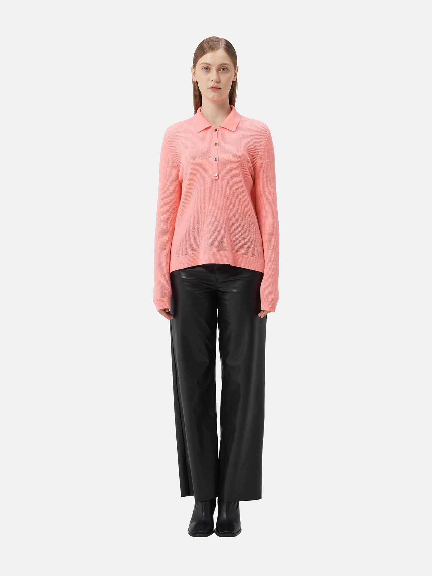 Women's Cashmere Polo Shell Pink - Gobi Cashmere