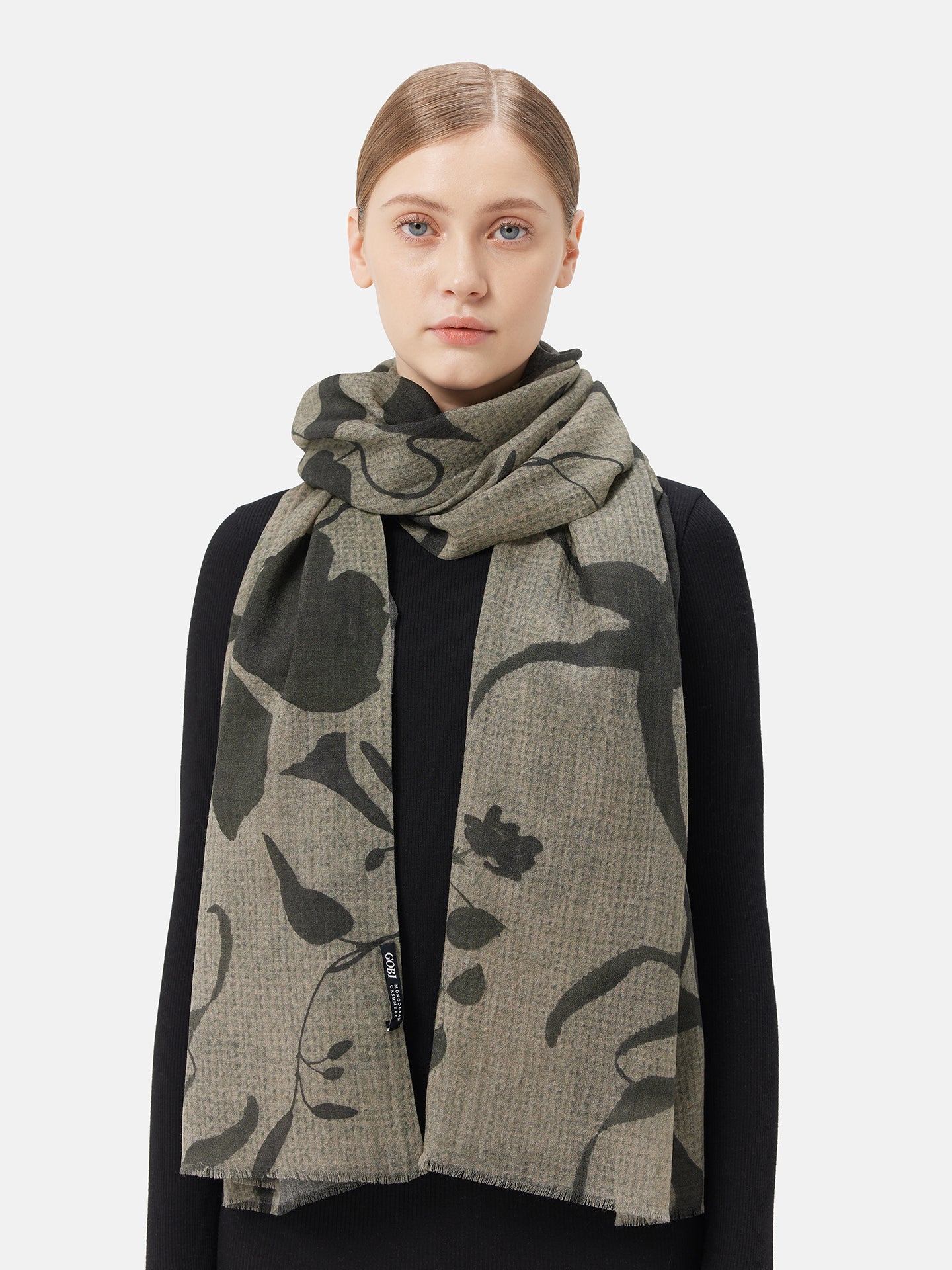 Unisex Cashmere Printed Shawl Coconut Milk - Gobi Cashmere