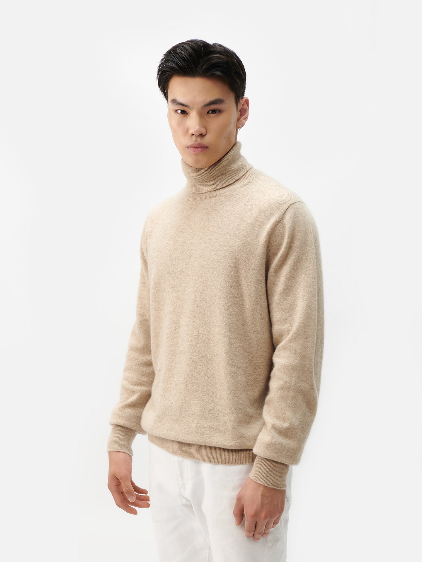 Men's Cashmere Basic Turtle Neck Sweater Warm Grey - Gobi Cashmere