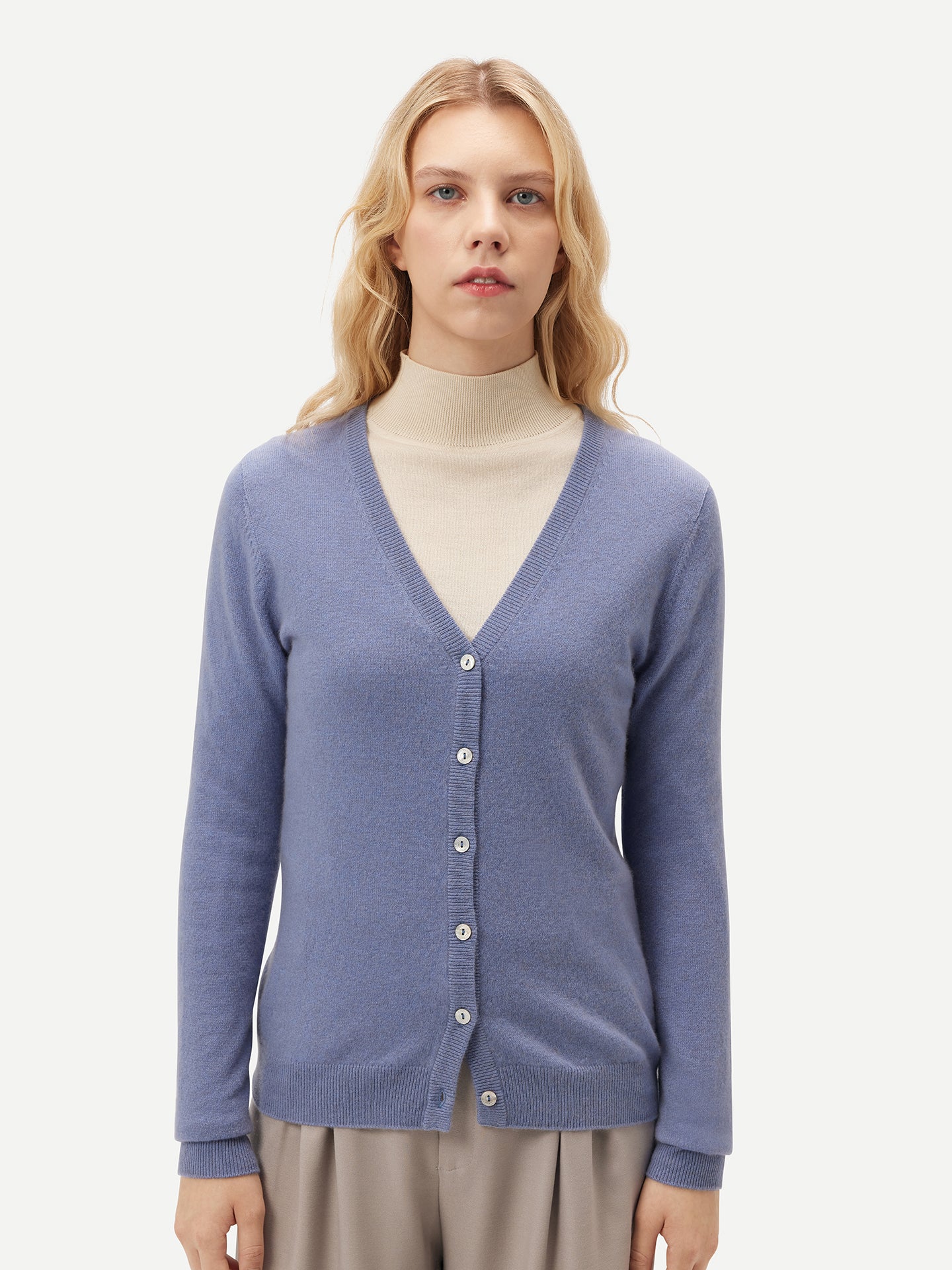 Women's Cashmere V-neck Button Cardigan Navy - Gobi Cashmere