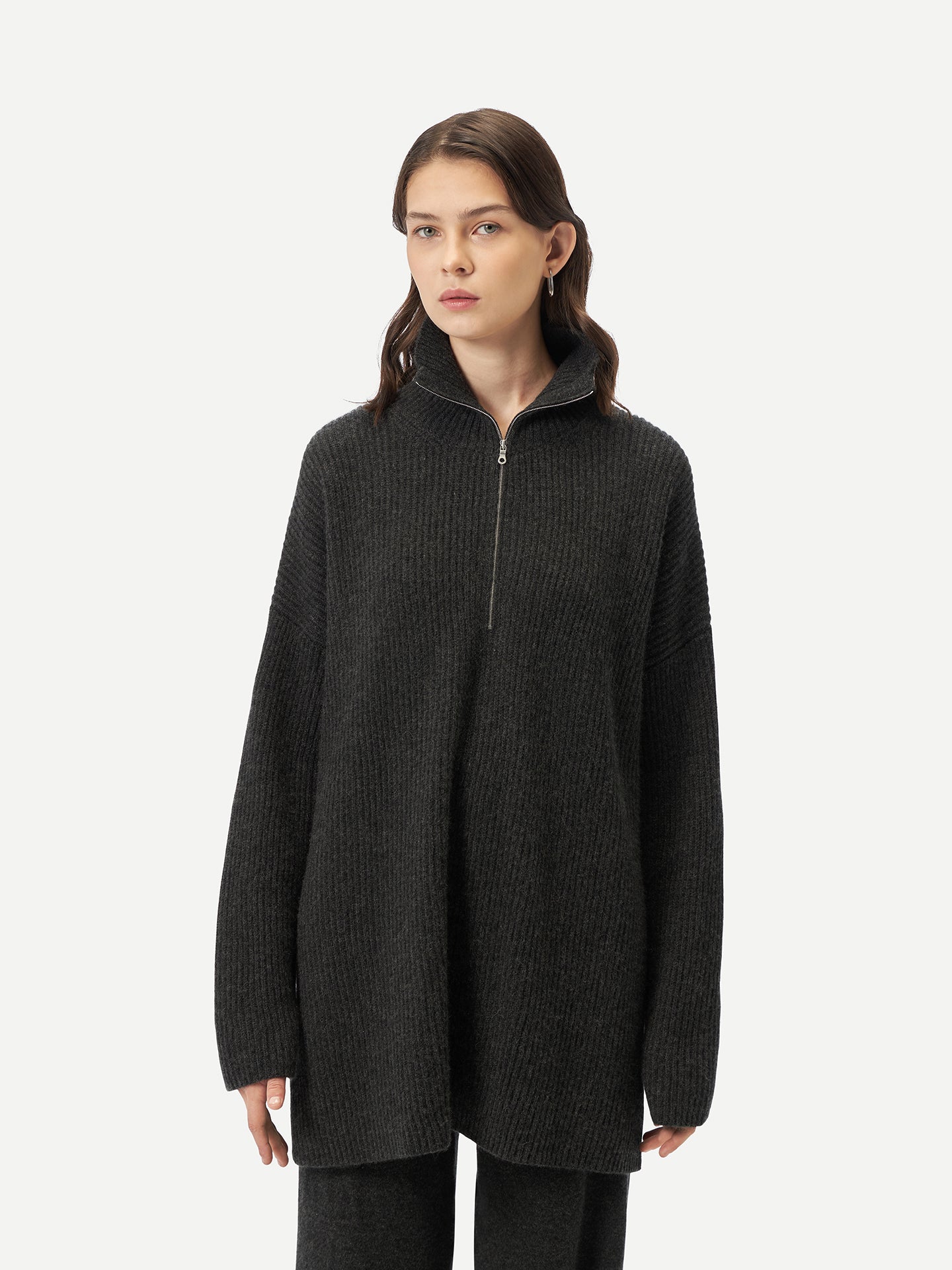 Women's Cashmere Quarter-Zip Sweater Charcoal - Gobi Cashmere