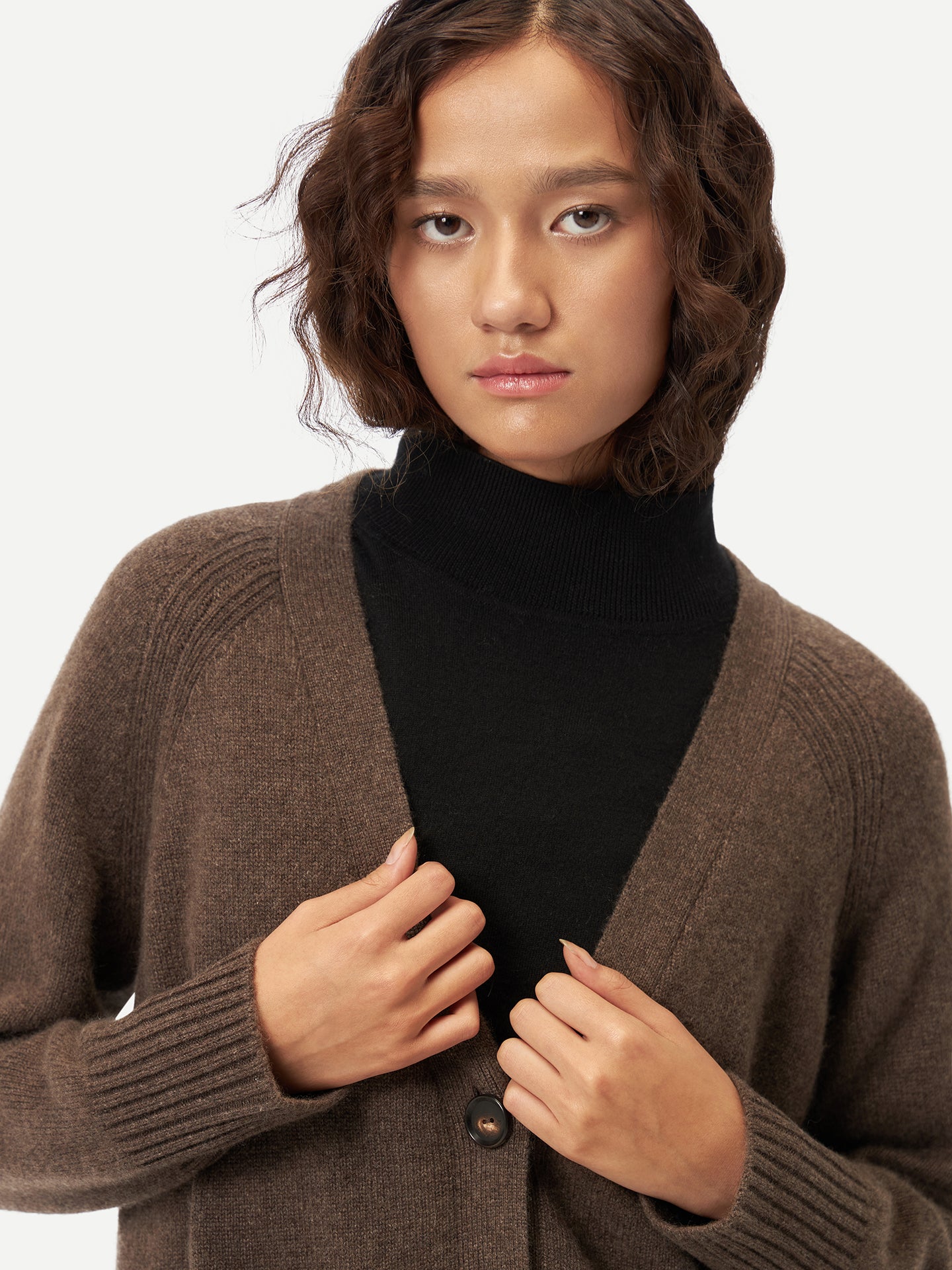 Women's Relaxed-Fit Cashmere Cardigan Cocoa - Gobi Cashmere