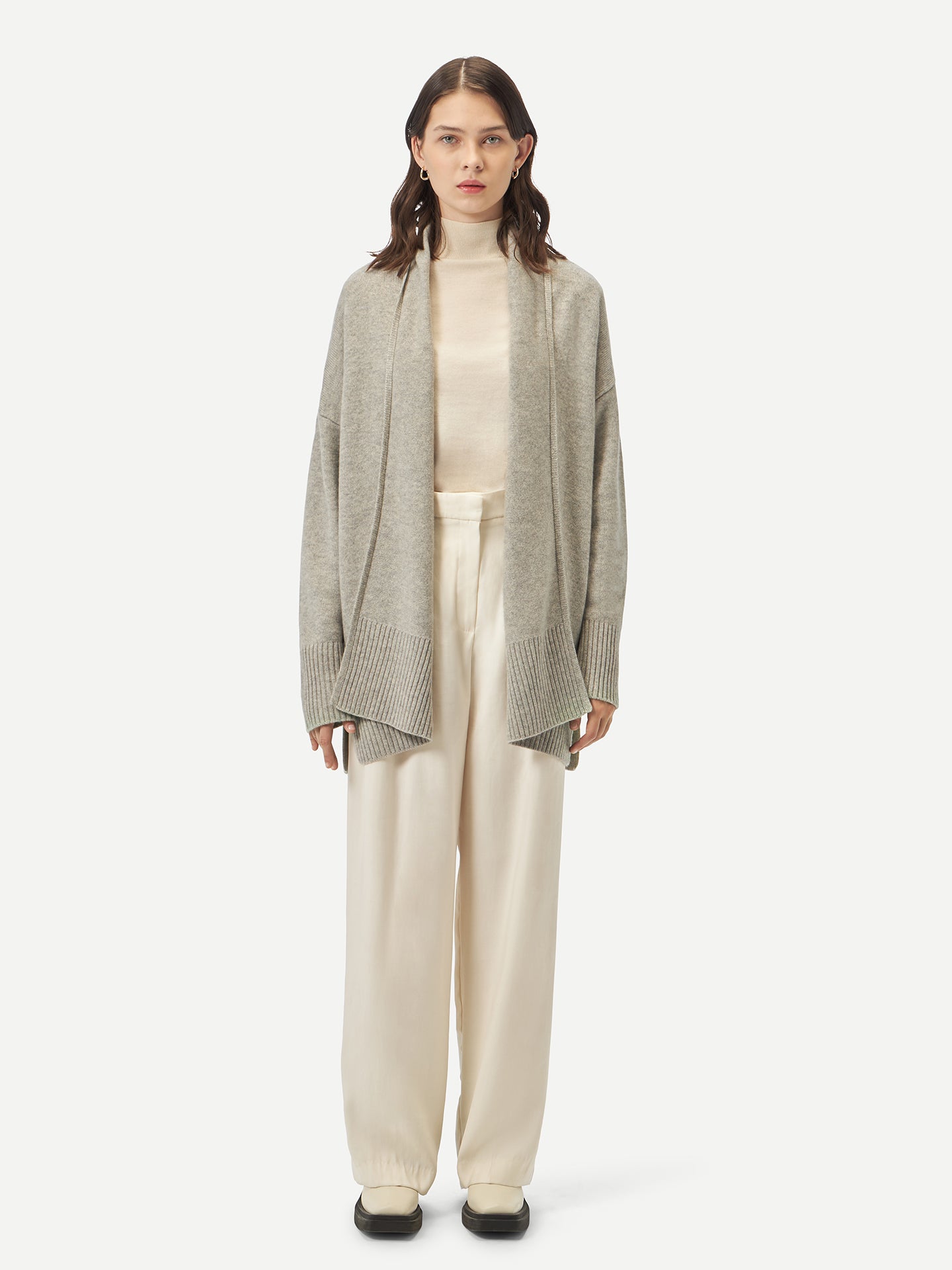 Women's Organic Colour Longline Cashmere Cardigan Taupe - Gobi