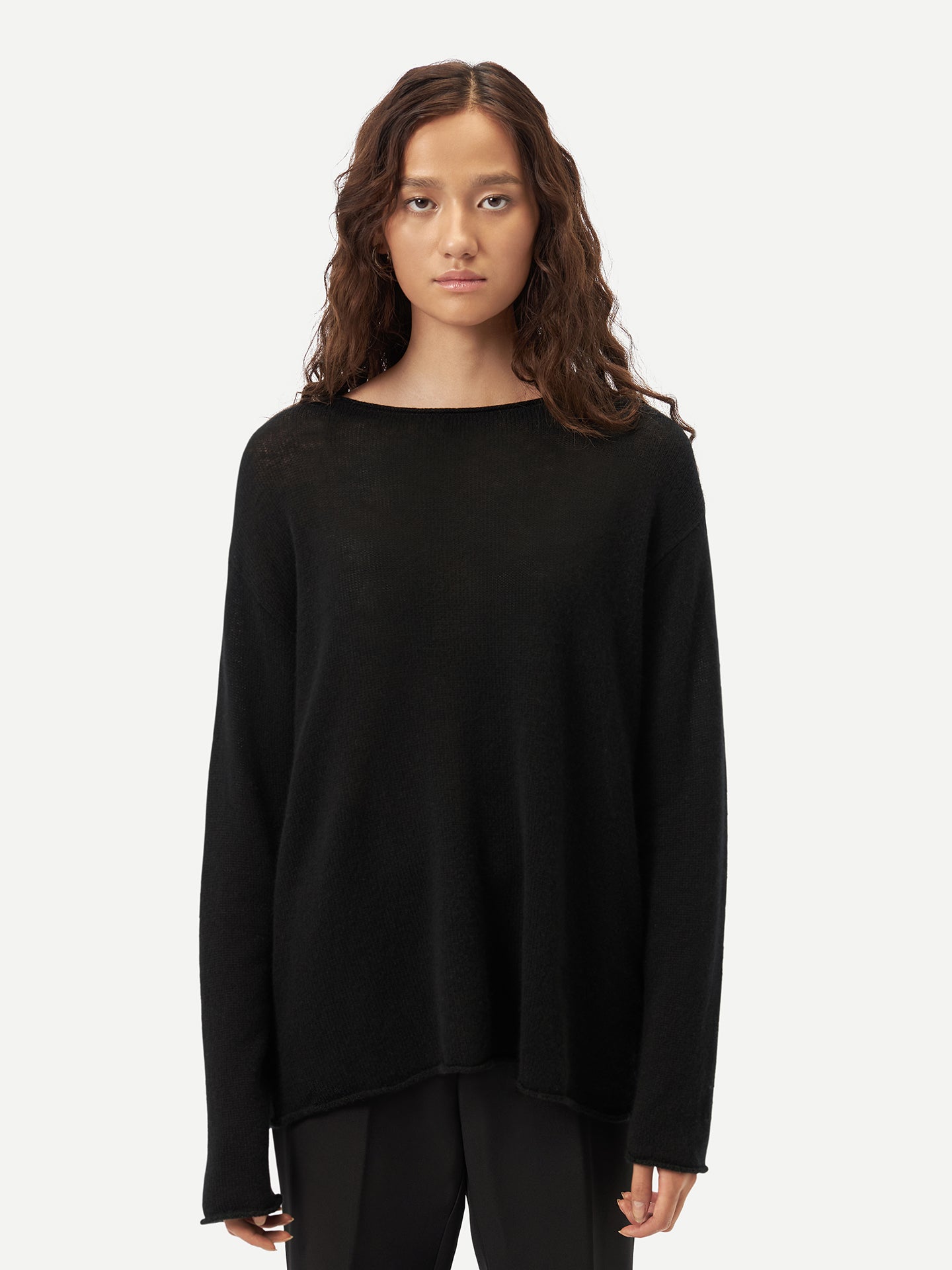 Women's Lightweight Cashmere Sweater Black - Gobi Cashmere