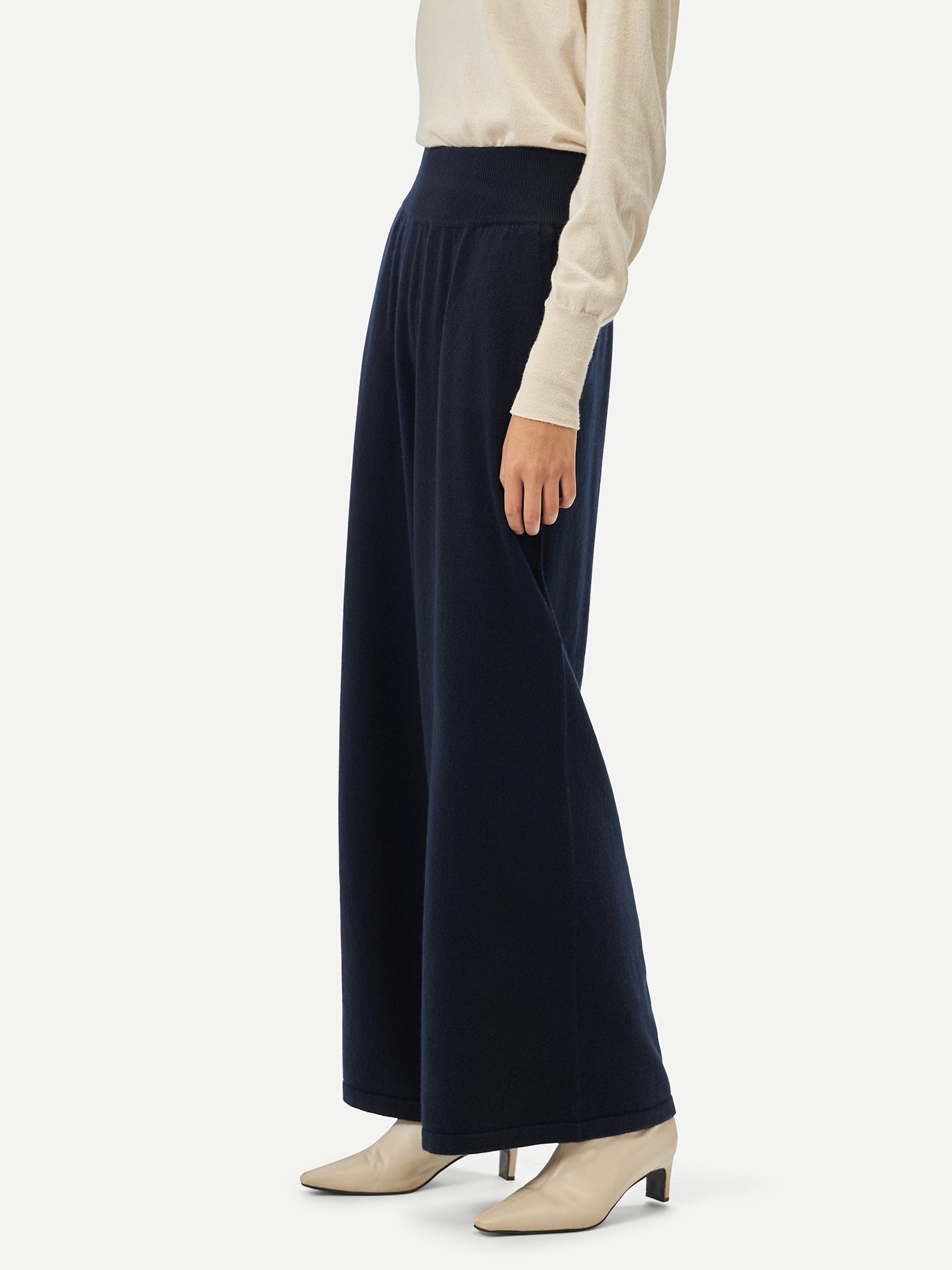 Women's Wide-Leg Cashmere Pants Navy - Gobi Cashmere