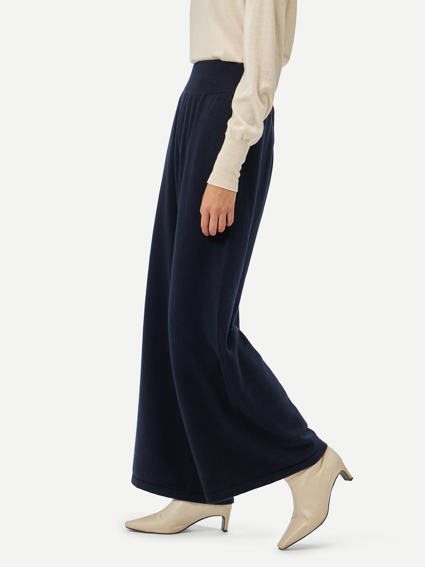 Women's Wide-Leg Cashmere Pants Navy - Gobi Cashmere