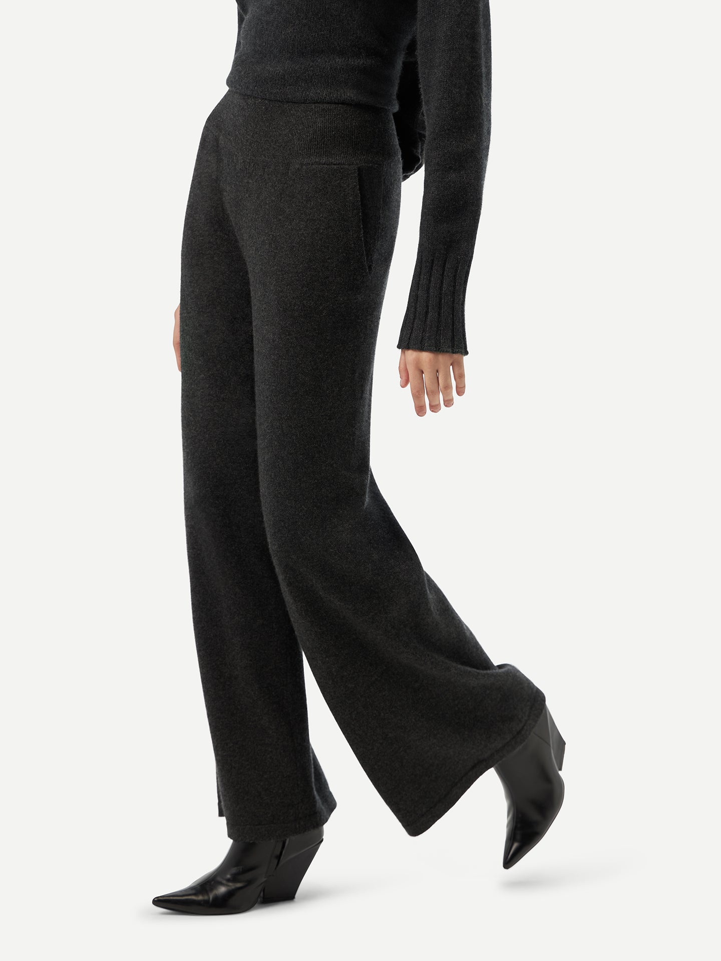 Women's Wide-Leg Cashmere Pants Charcoal - Gobi Cashmere