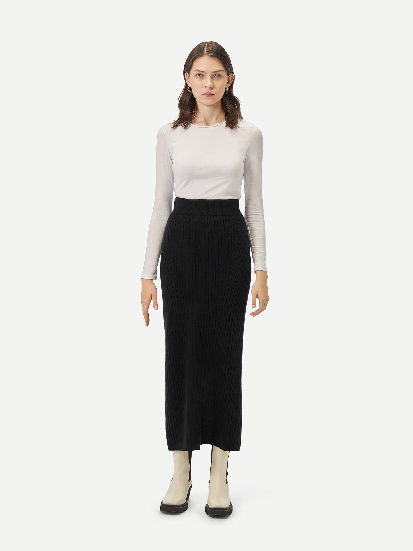Organic Colour Cashmere Midi Skirt Black -Gobi Cashmere
