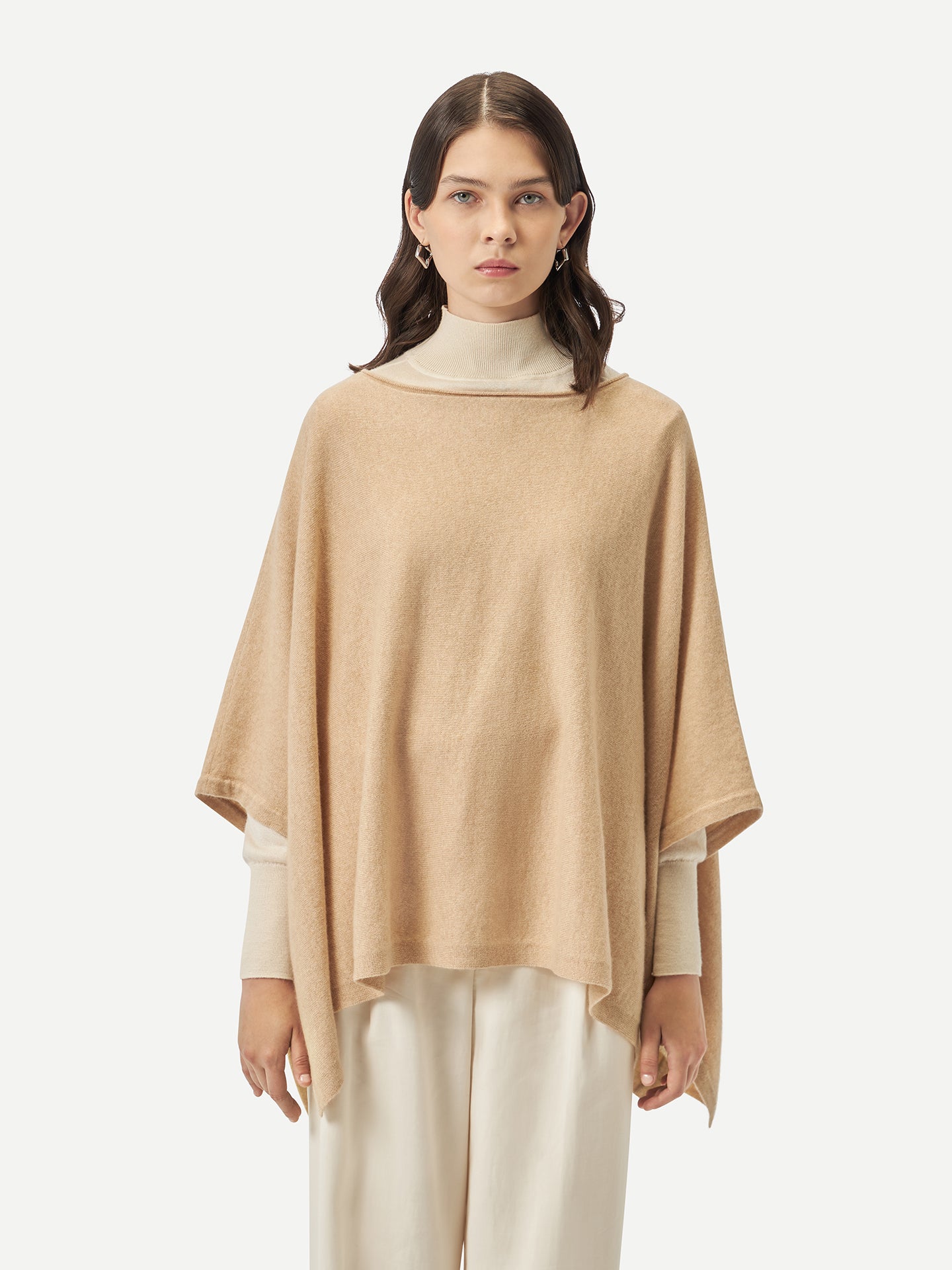 Women's Organic Colour Boat-Neck Cashmere Poncho Beige - Gobi Cashmere