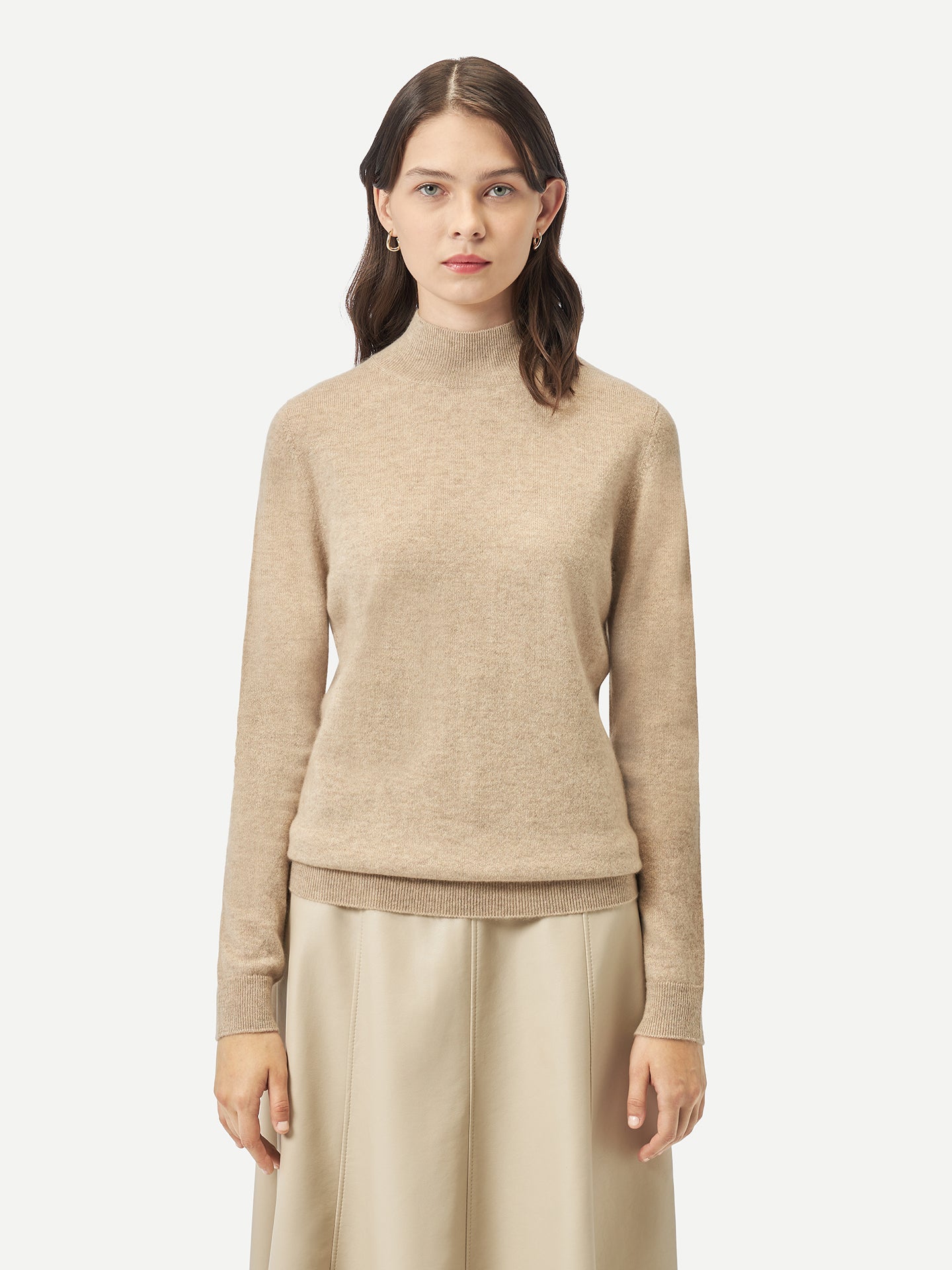 Women's Organic Cashmere Mock Neck Sweater Warm Grey - Gobi Cashmere