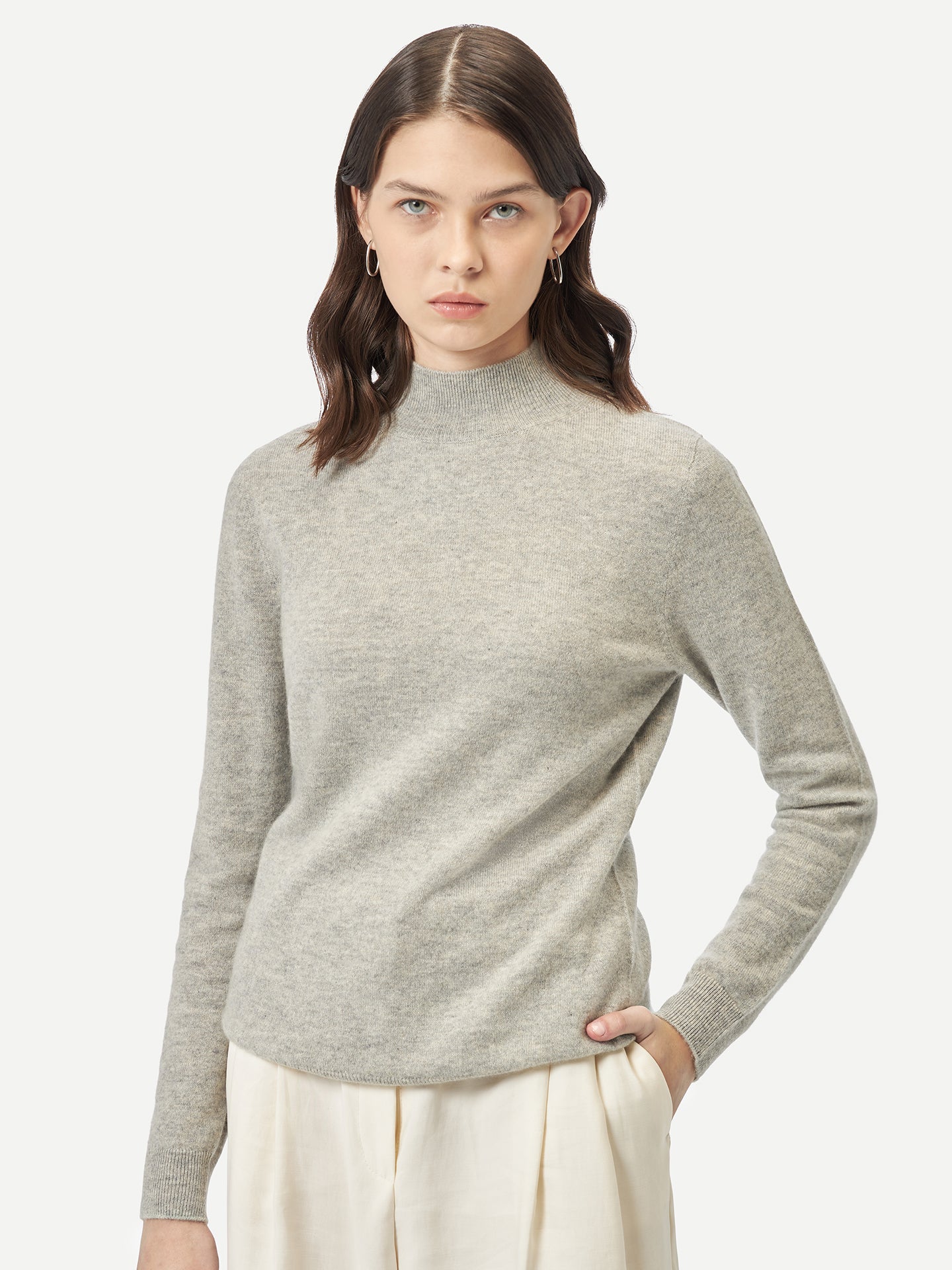 Women's Cashmere Stand-Up Collar Sweater Dawn Blue - Gobi Cashmere