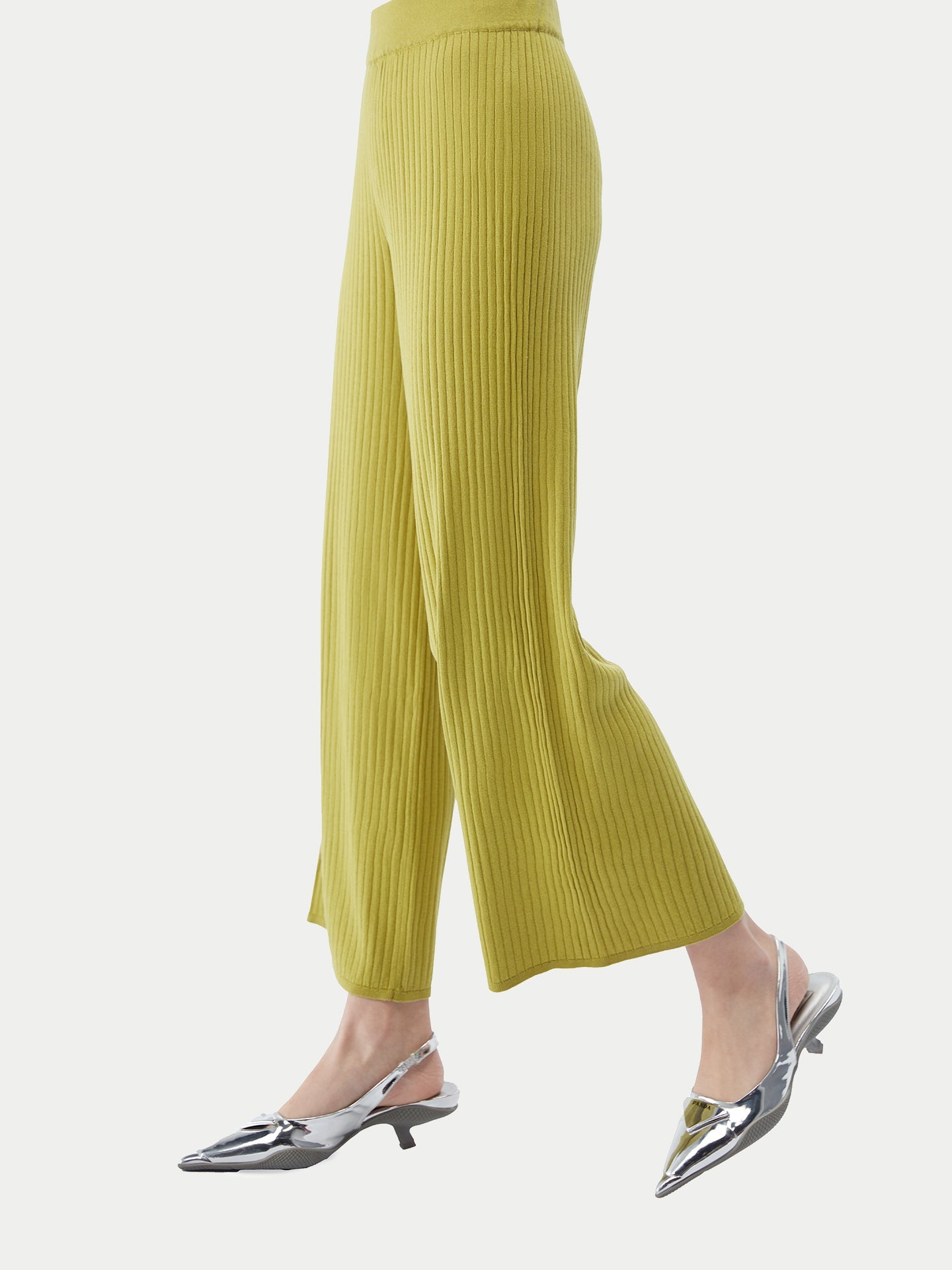 Women's Rib-Knit Silk Cashmere Blend Pants Dark Citron - Gobi Cashmere