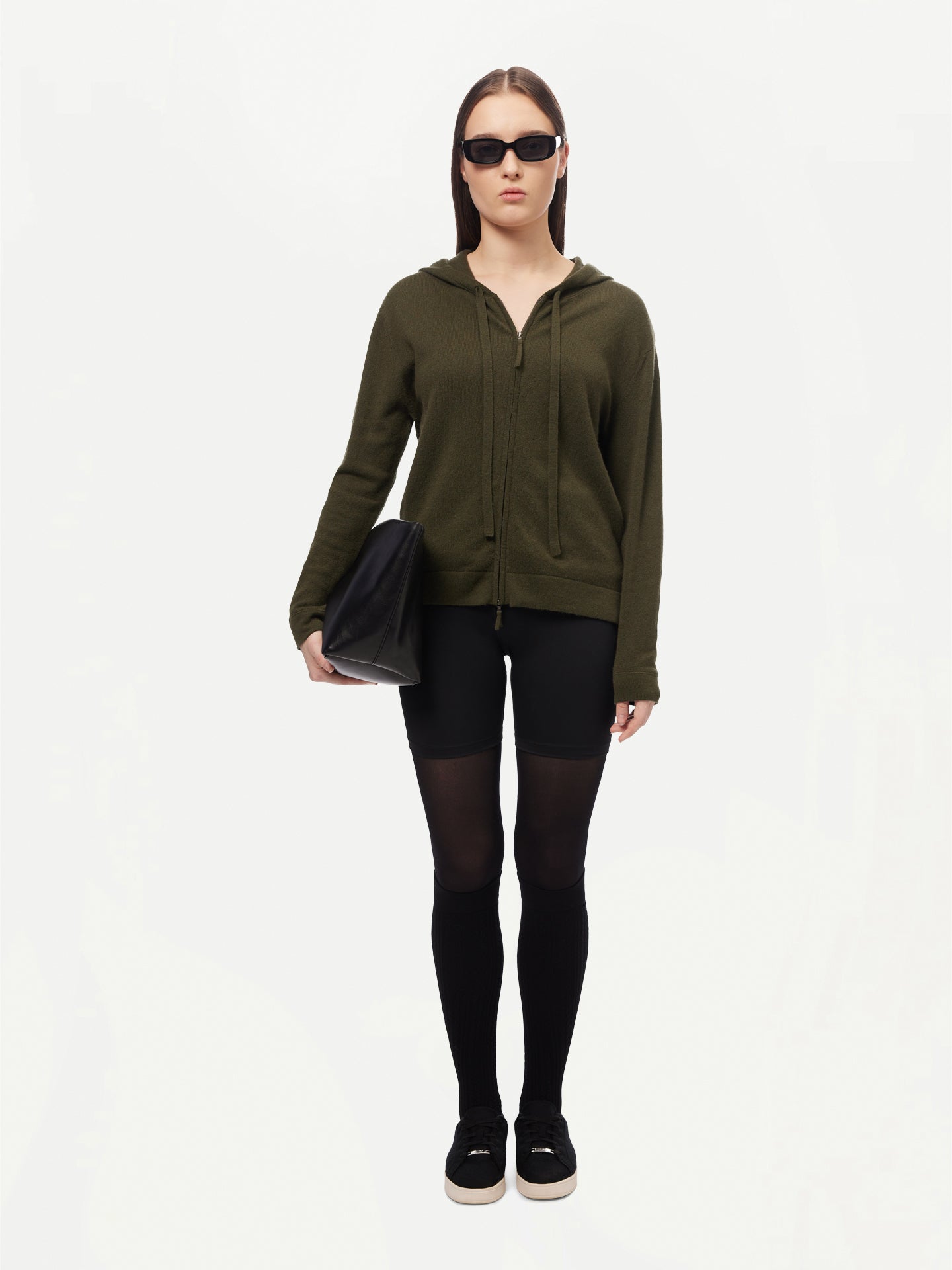 Women's Cashmere Zip-Up Hoodie Capulet Olive - GOBI Cashmere