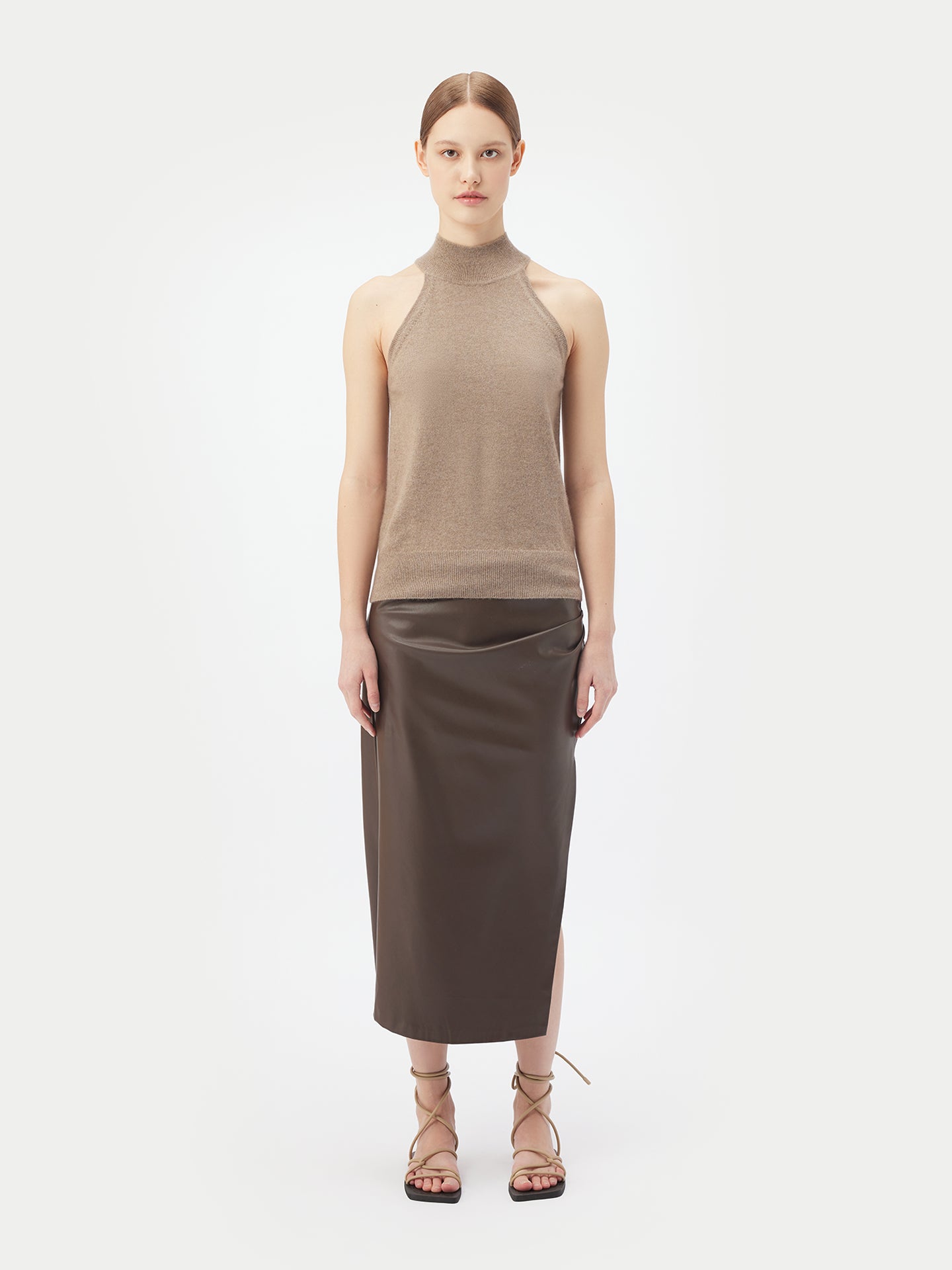  Women's Organic Cashmere Turtleneck Top Taupe - Gobi Cashmere