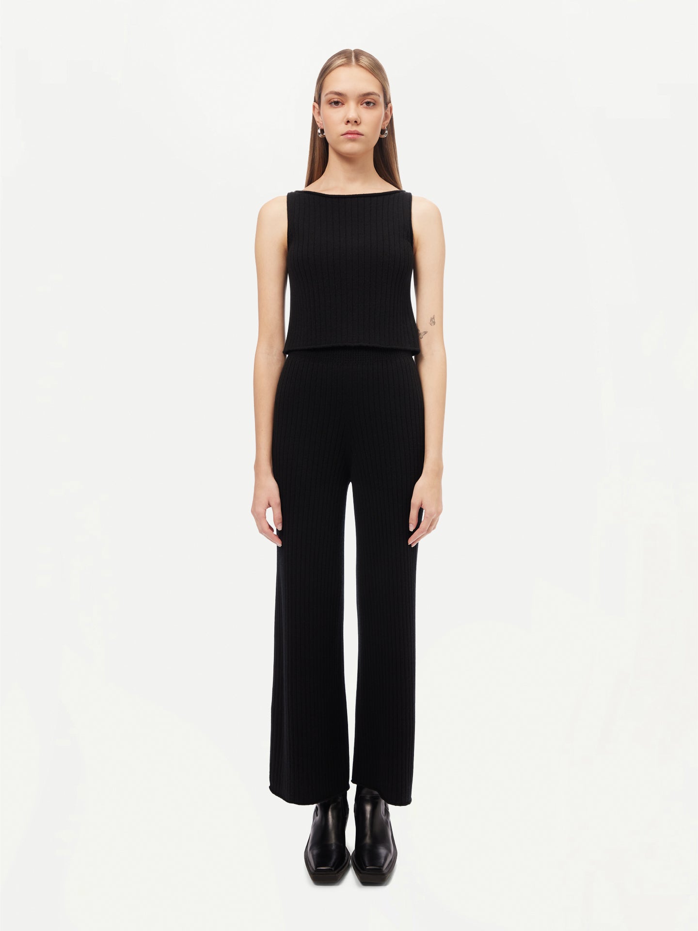 Women's Wide-Leg Cashmere Pants Black - Gobi Cashmere