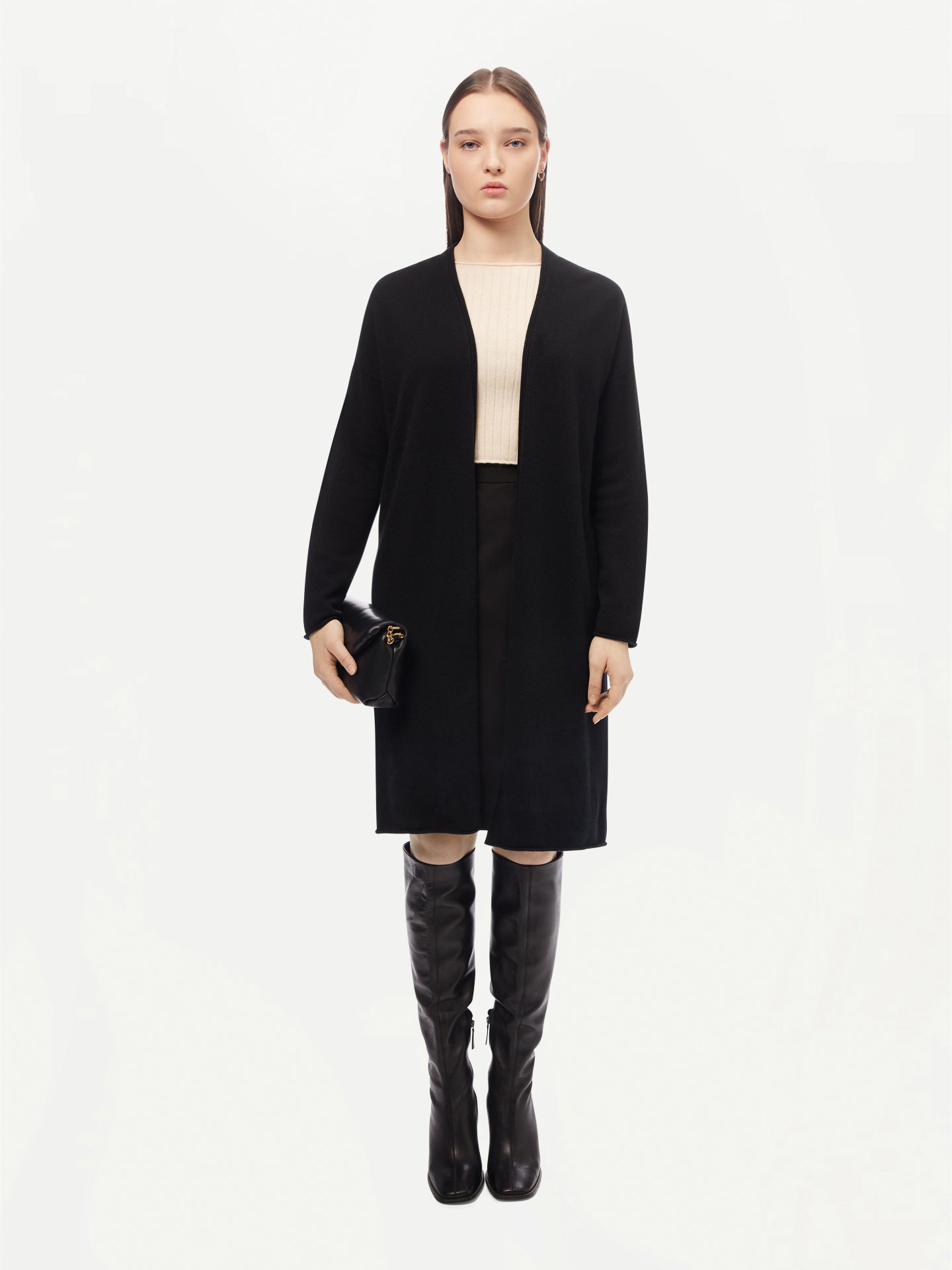 Women's Cashmere 3D Longline Cardigan Black - Gobi Cashmere