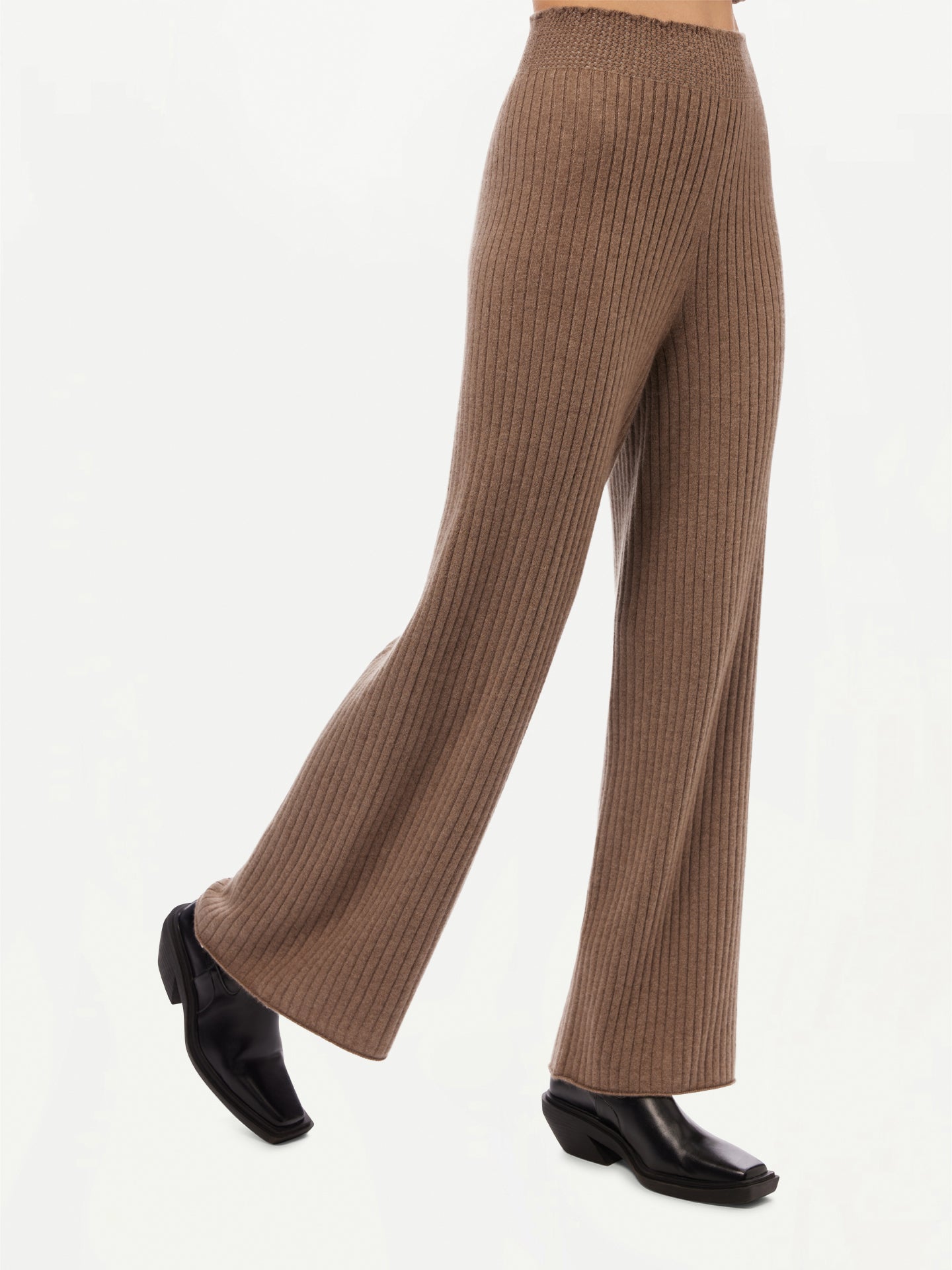 Women's Organic Colour Wide-Leg Cashmere Pants Taupe - Gobi Cashmere