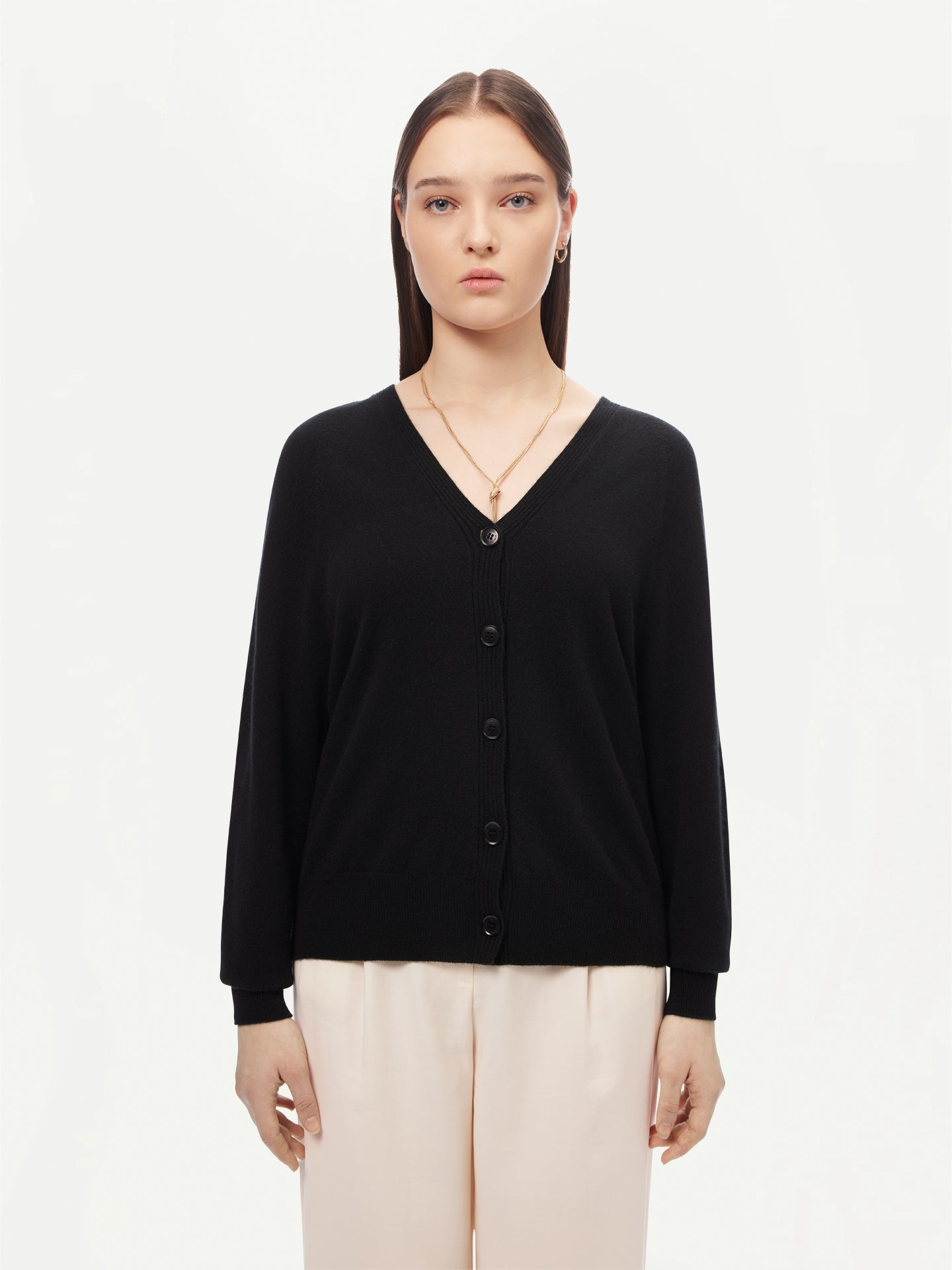 Women's Cashmere 3D Button-up Cardigan Black - Gobi Cashmere