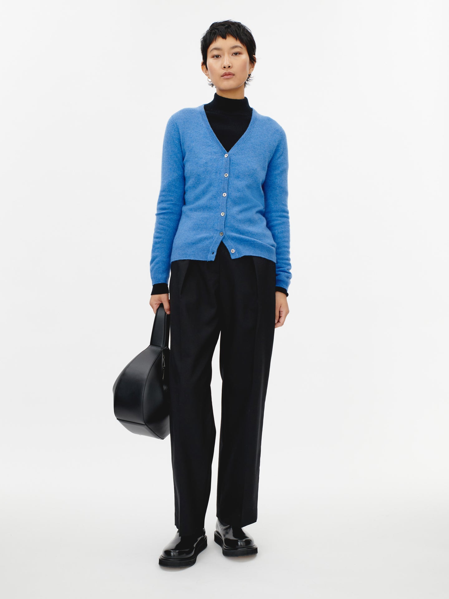 Women's Cashmere V-neck Cardigan Blue  - Gobi Cashmere