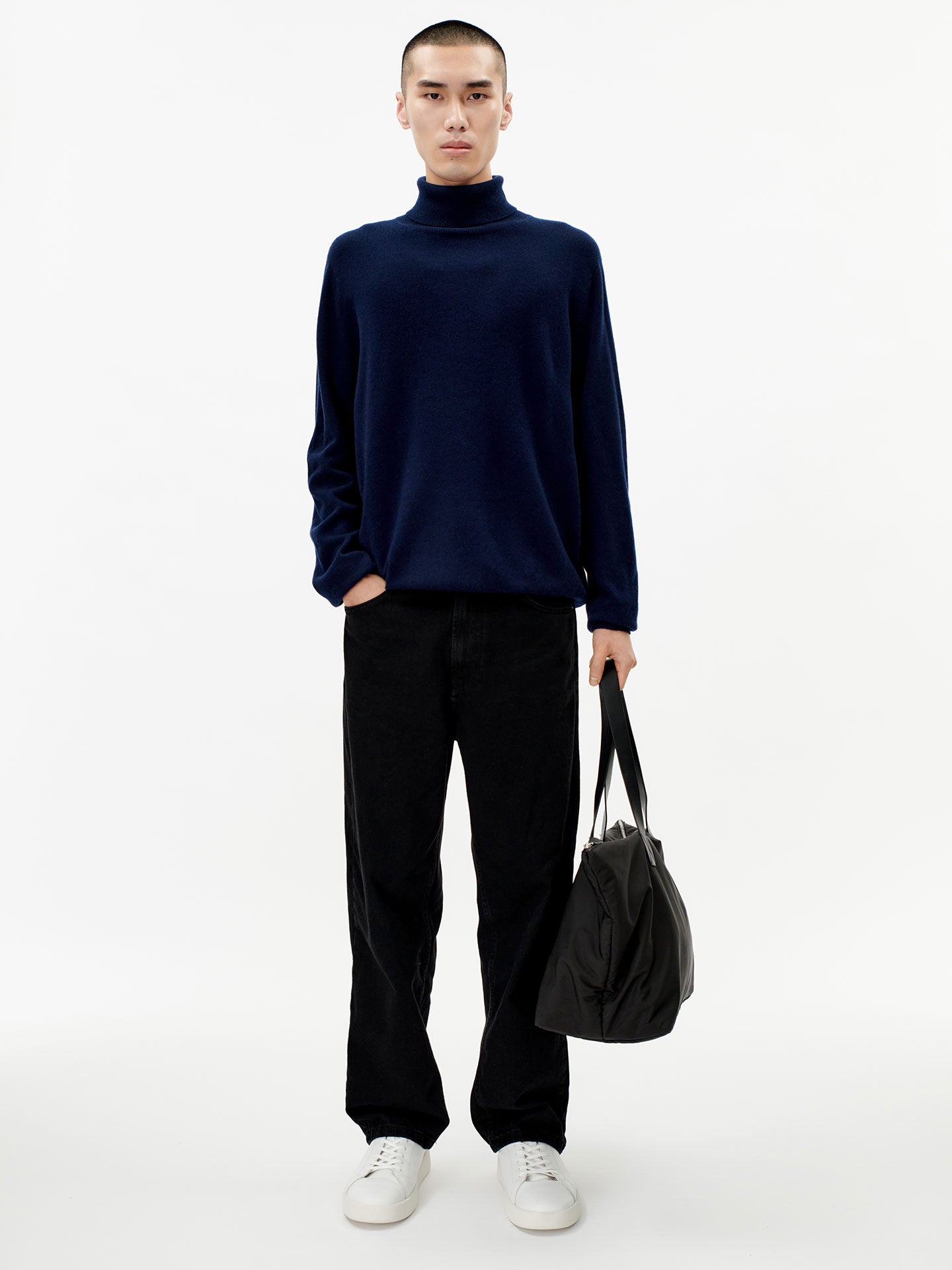 Men's Cashmere Basic Turtle Neck Sweater Navy - Gobi Cashmere