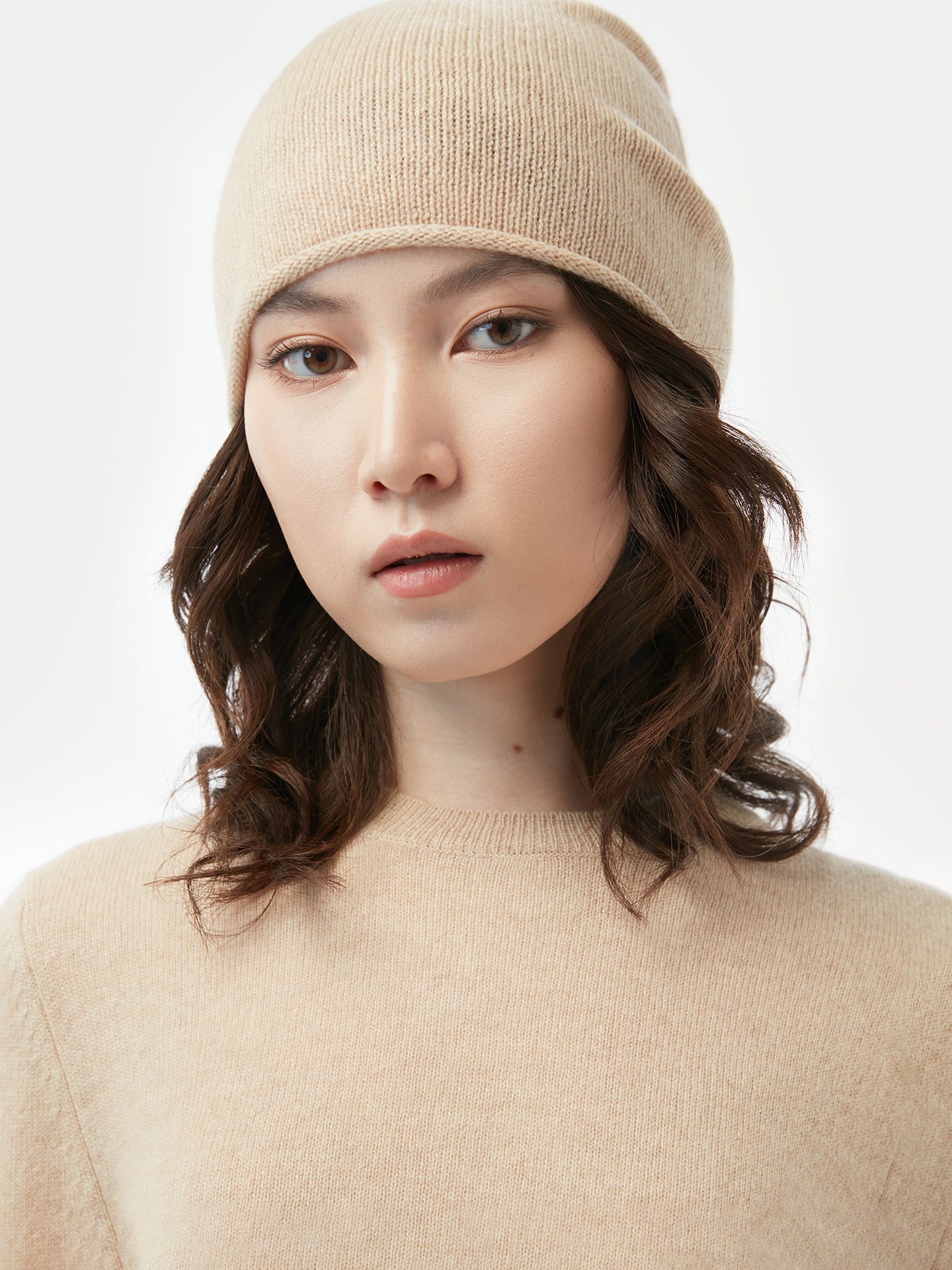 Women's Cashmere €99 Hat & Sweater Set Beige - Gobi Cashmere